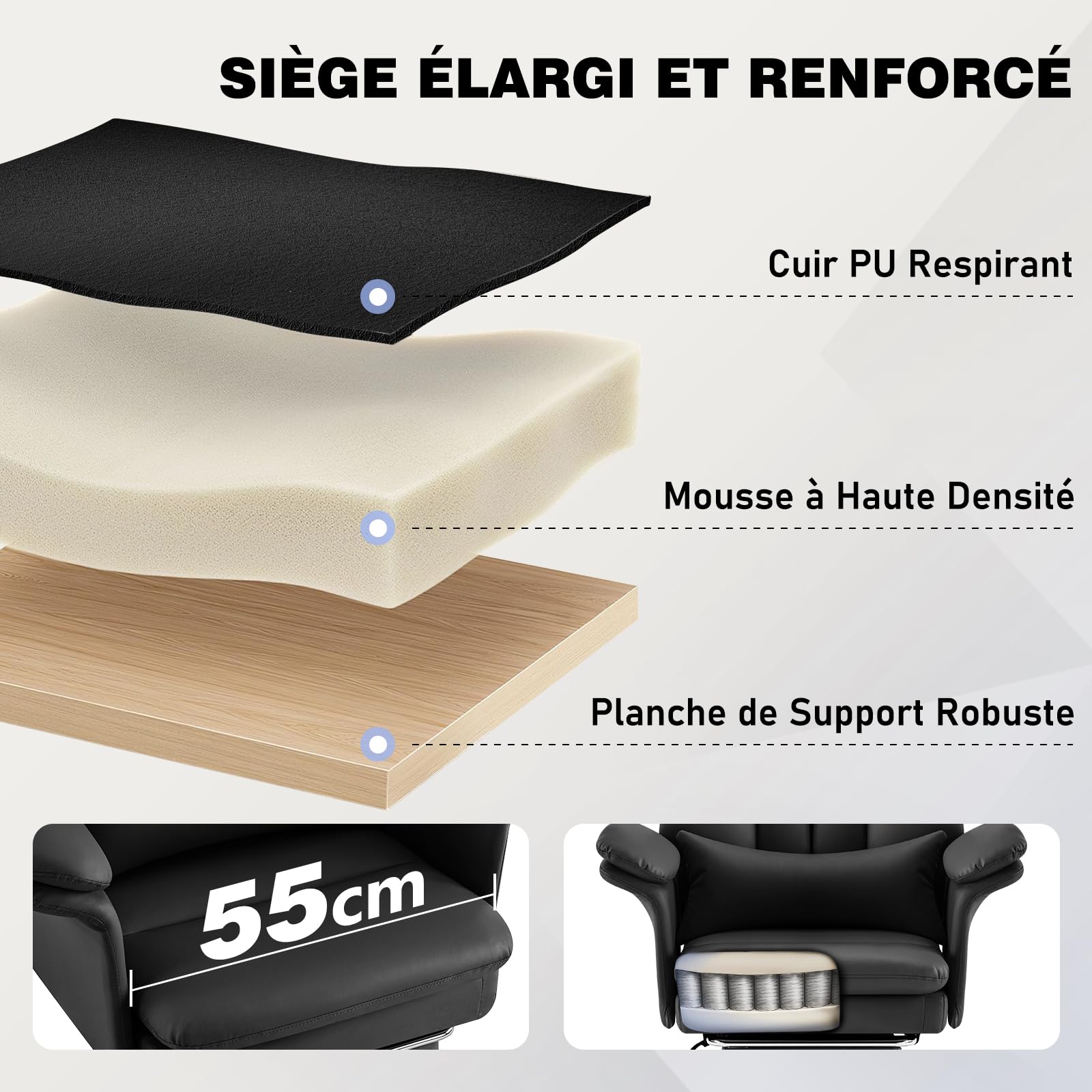 Hellove Fauteuil de Bureau avec Soutien Lombaire Précis, Chaise Ergonomique en Cuir PU avec Repose-Pieds (200kg), Dossier Haut Inclinaison 135°, Fauteuil Direction Pivotant pour Home Office, Noir