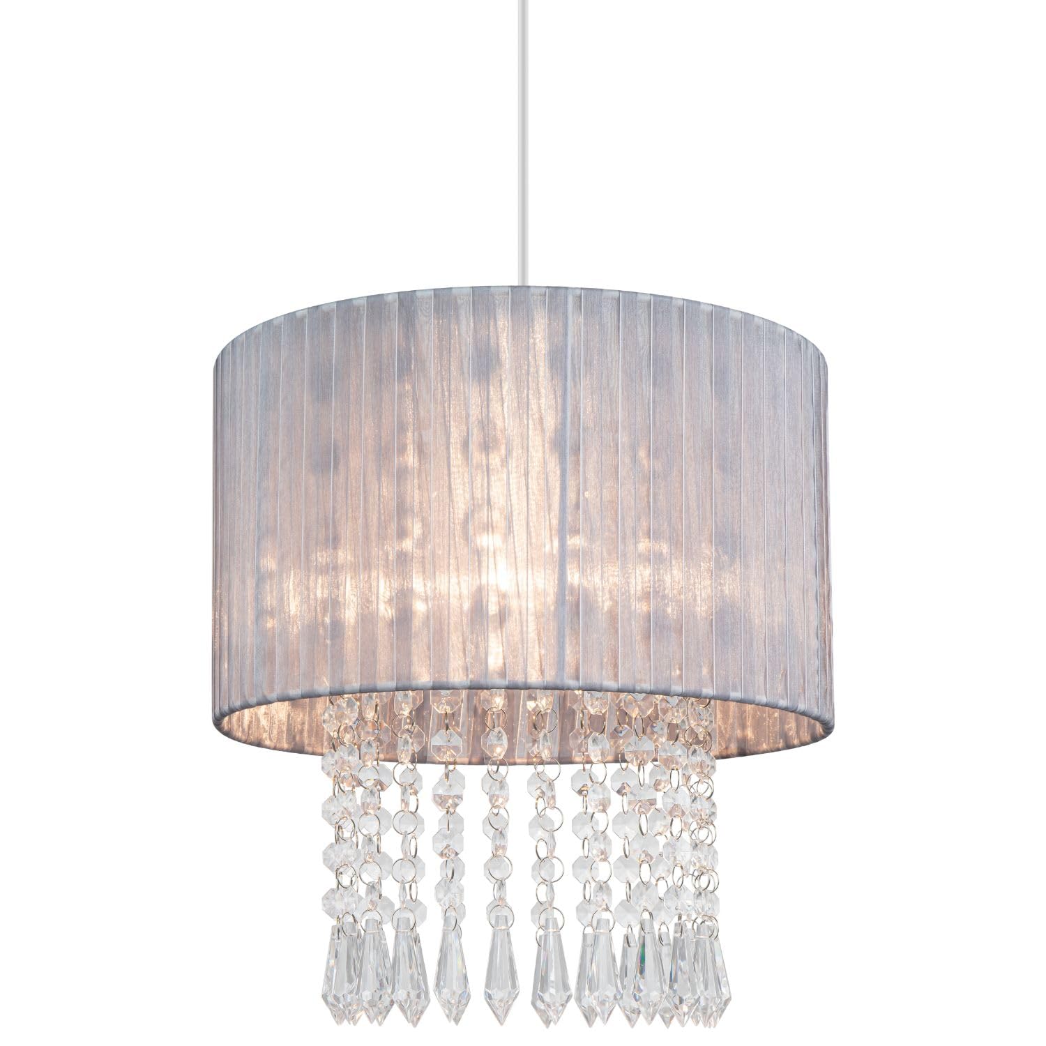 Cosylyte Gray Winni Beaded Voile Easyfit Shade Modern Pendant Light - Silver Grey, 30X30x31cm, 1Xe27/E14/B22. Max. 15W Led (Bulb Not Included)