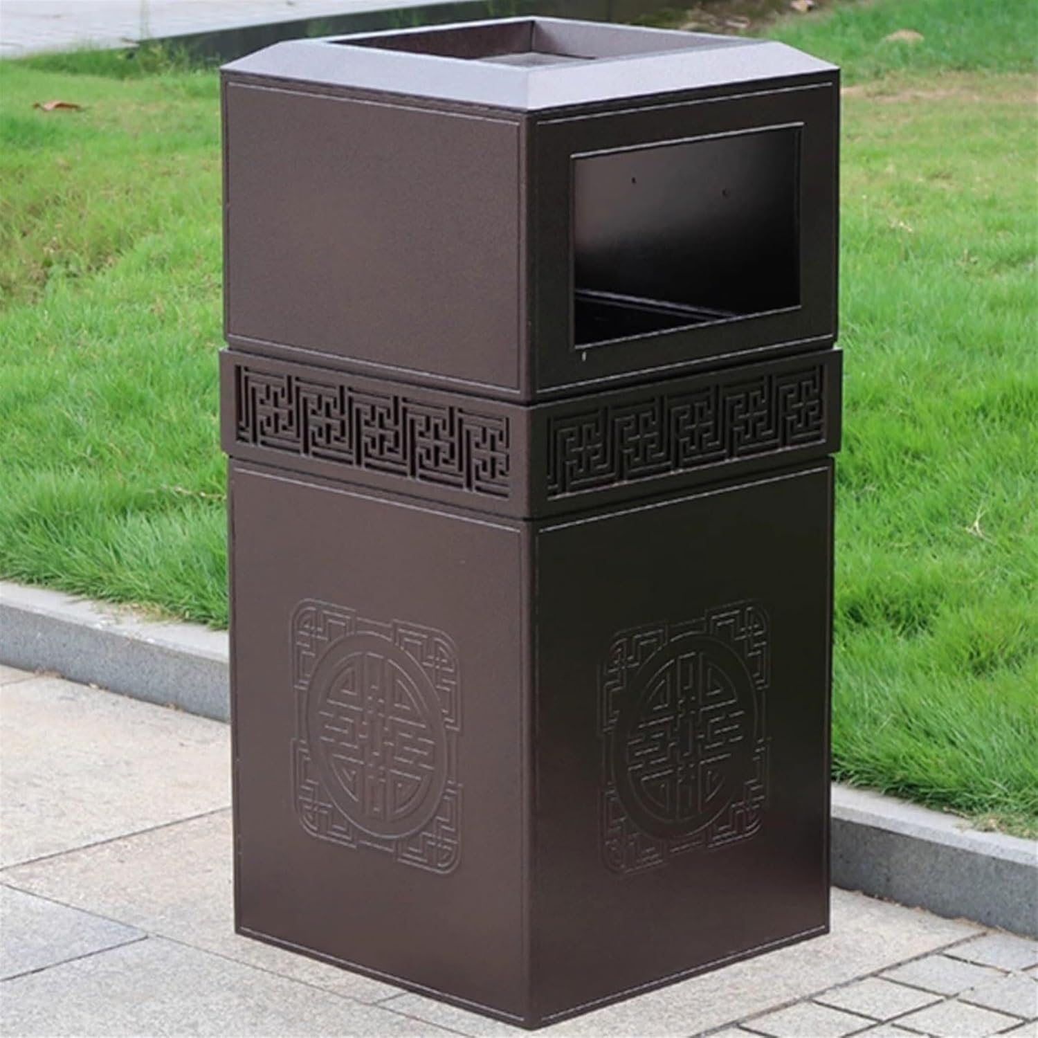 Outdoor Commercial Trash Can with Ashtray, Large 43L Capacity, Stainless Steel Vertical Bin for Courtyards, Villas, Communities, Weather-Resistant, Windproof and Rainproof(White)