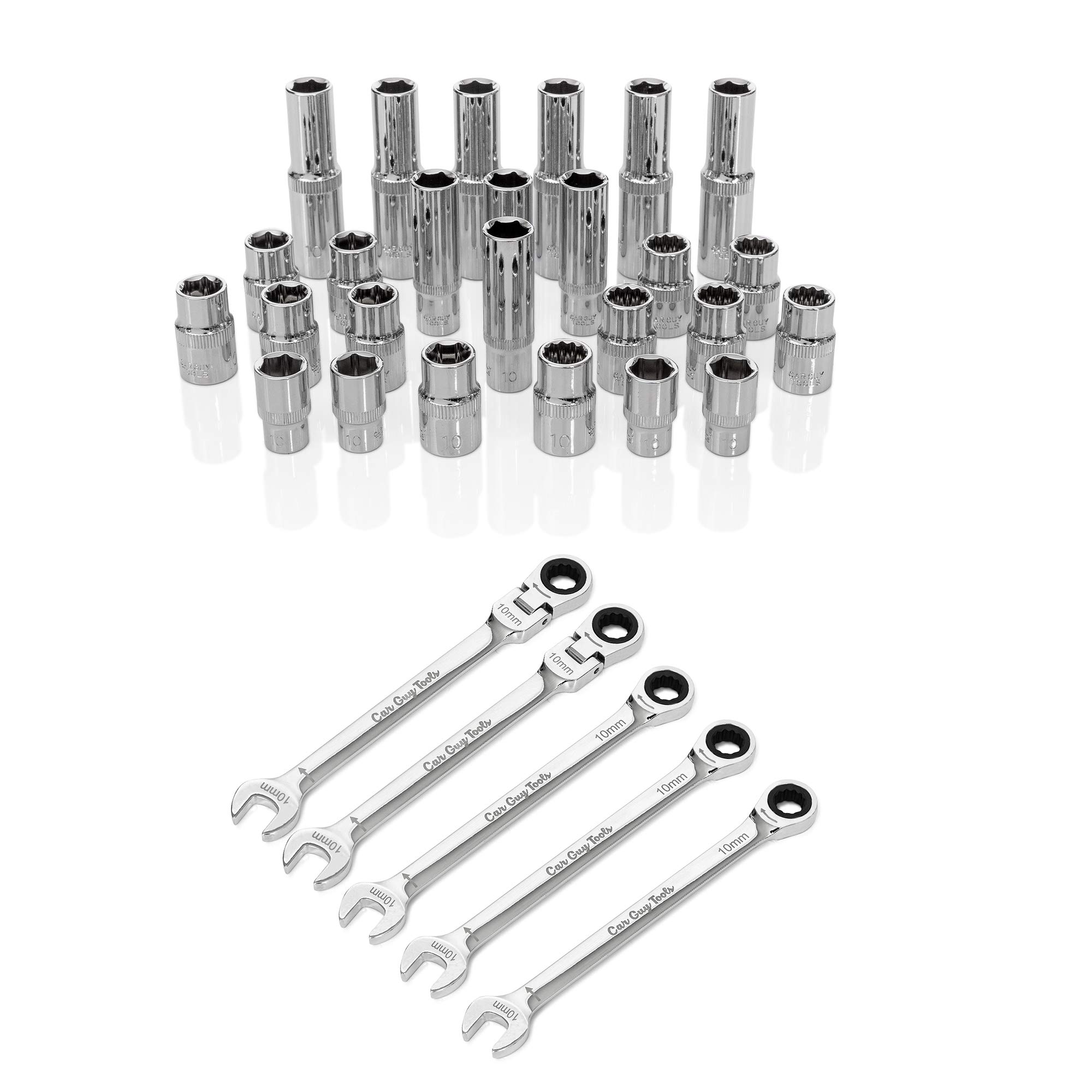 Car Guy Tools 10mm Socket and Ratcheting Wrench Combo Pack (31 Pcs)