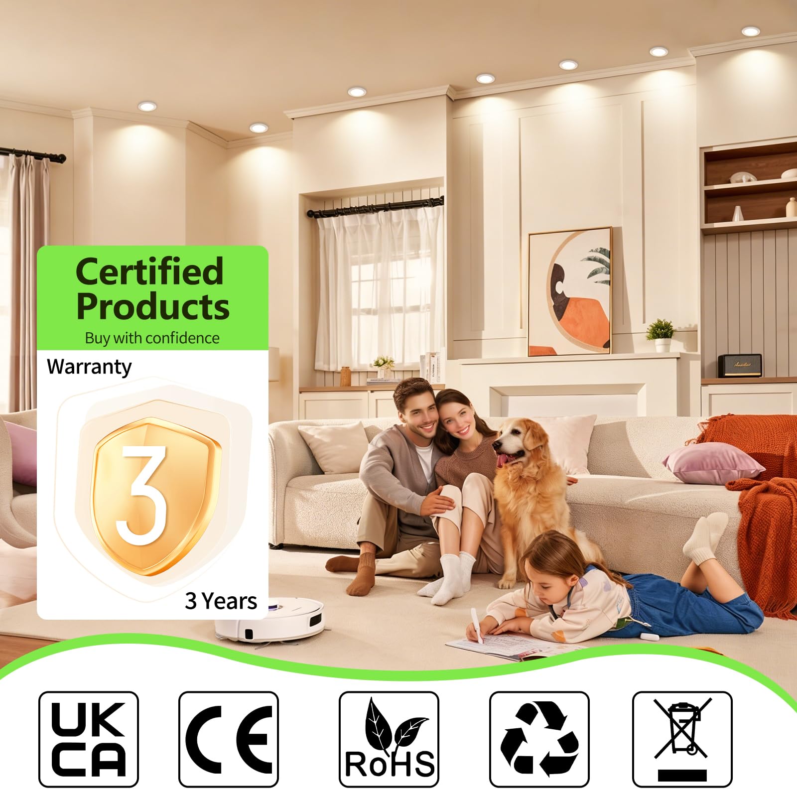GeyouLux Faretti LED da Incasso per Cartongesso, 8W IP44 Dimmerabile 10-100% Faretti LED Soffitto, 2700K/4000K/6500K Dimensioni del foro 75-90 mm Faretto LED Interno Set di 6 Bianco