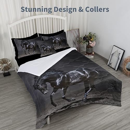 Miniatura 2 de Juego de edredón de caballo al galope, ropa de cama suave tamaño Queen, juego de edredón de 8 piezas con sábanas, fundas de almohada, almohada