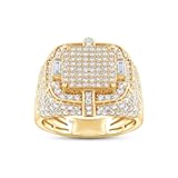 Wishrocks Wedding Anniversary Ring For Men&apos;s Baguette & Round Cut Lab Created Moissanite & Lab Grown Diamond Square Frame In 925 Sterling Silver 10K & 14K Solid Gold Jewelry 1&period;90 Cttw