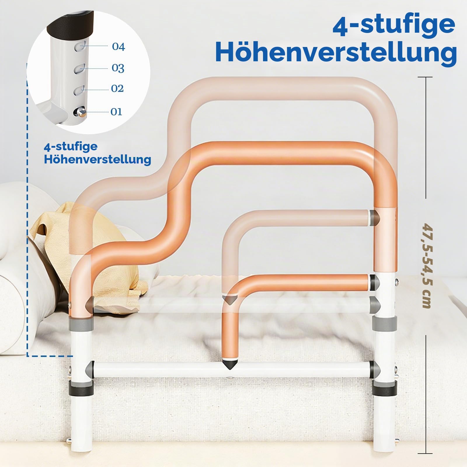 Aufstehhilfe Bett für Senioren, 47.5-54.5cm Haltegriffe für Senior | Höhenverstellbar Bett Einstiegshilfe, mit Aufbewahrungstasche, Aufstehhilfen Tragbare Verstellbare Haltegriff