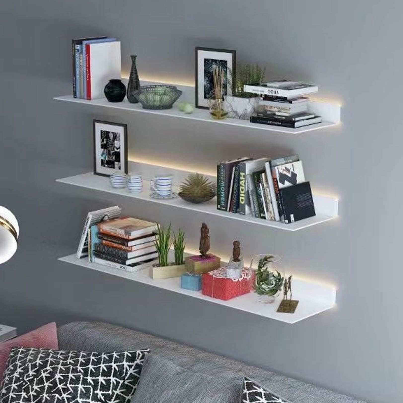 Étagère murale LED métal étagère flottante salon bar livres