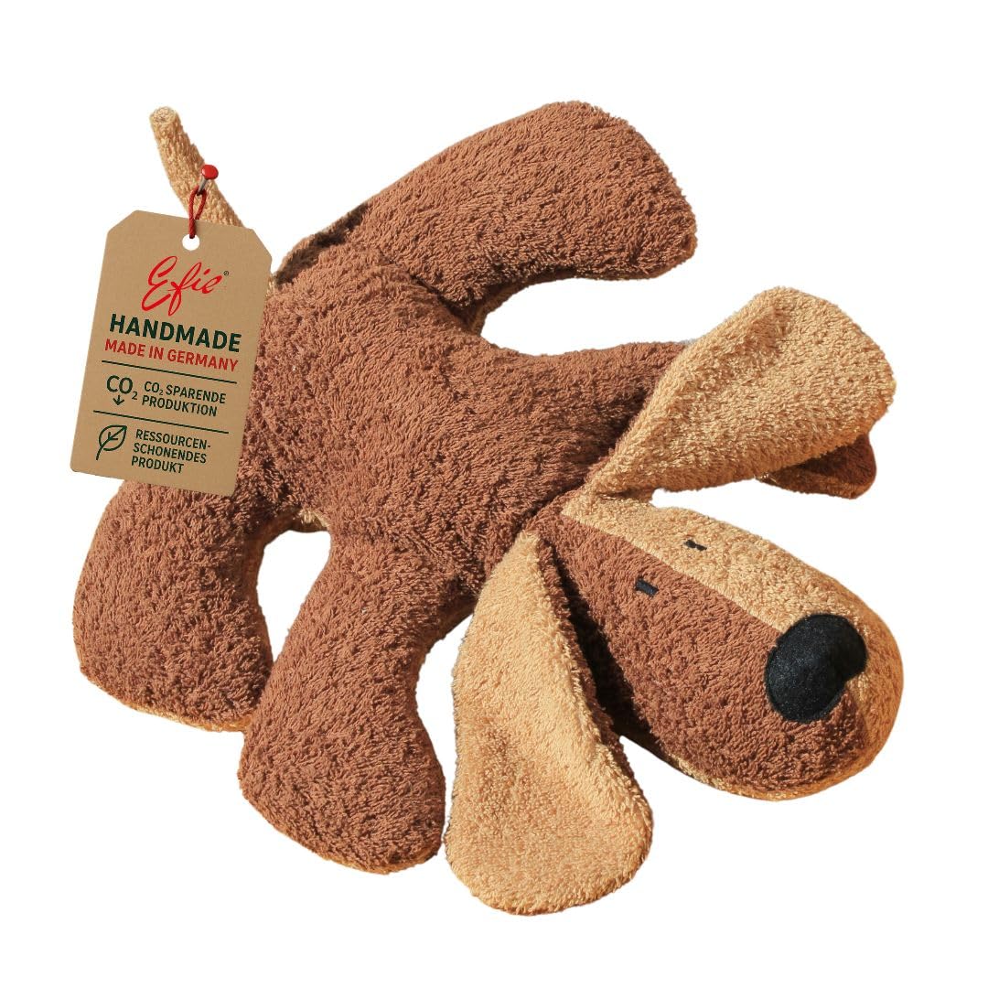 Efie Bio-Hund Kuscheltier, braun – 100% KBA-Baumwolle – handgefertigt in Deutschland – Spiel- & Schmusekissen für Babys und Kinder