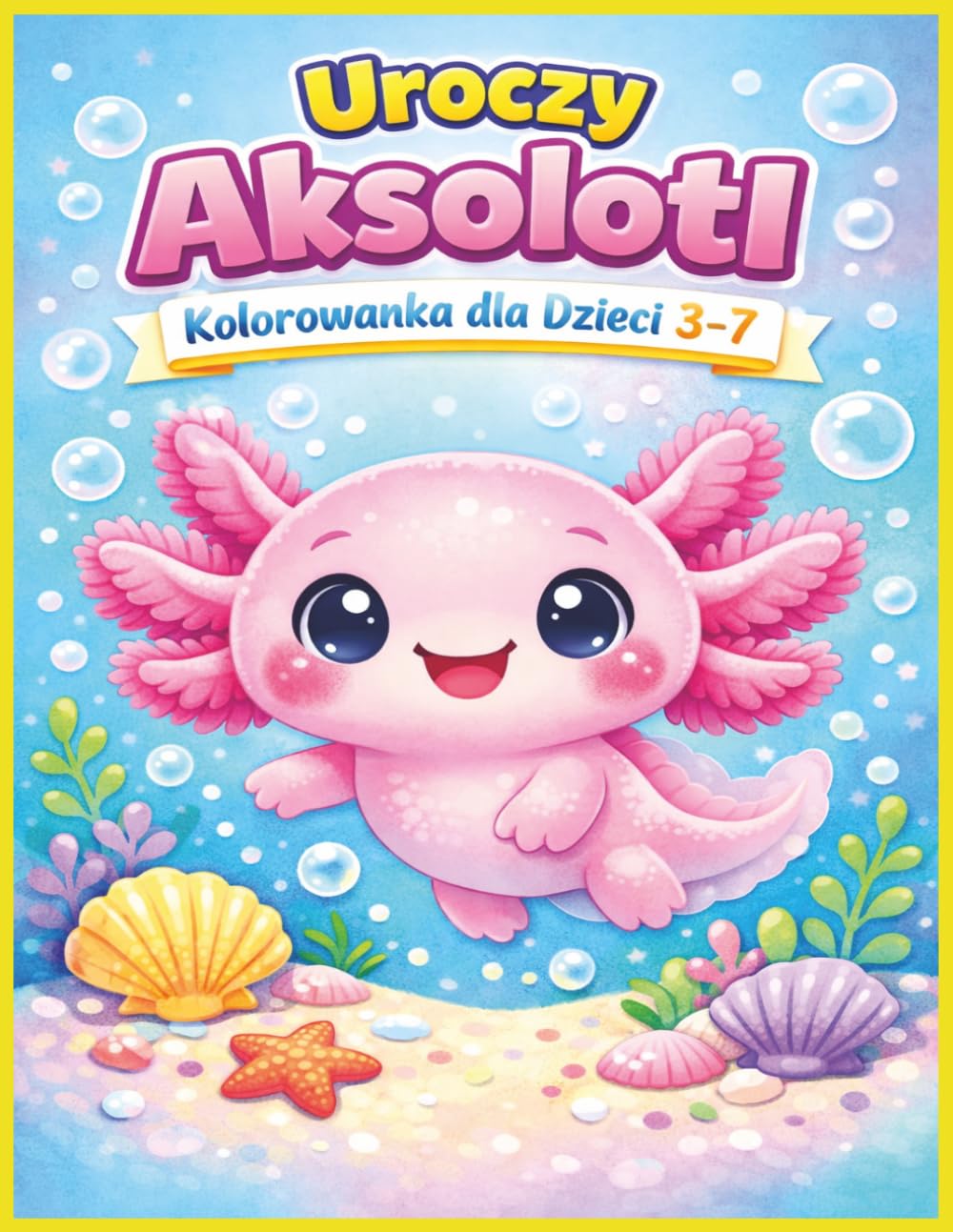 Uroczy Aksolotl Kolorowanka dla dzieci 3-7 lat: Podwodny świat aksolotli, bąbelków i morskich przyjaciół