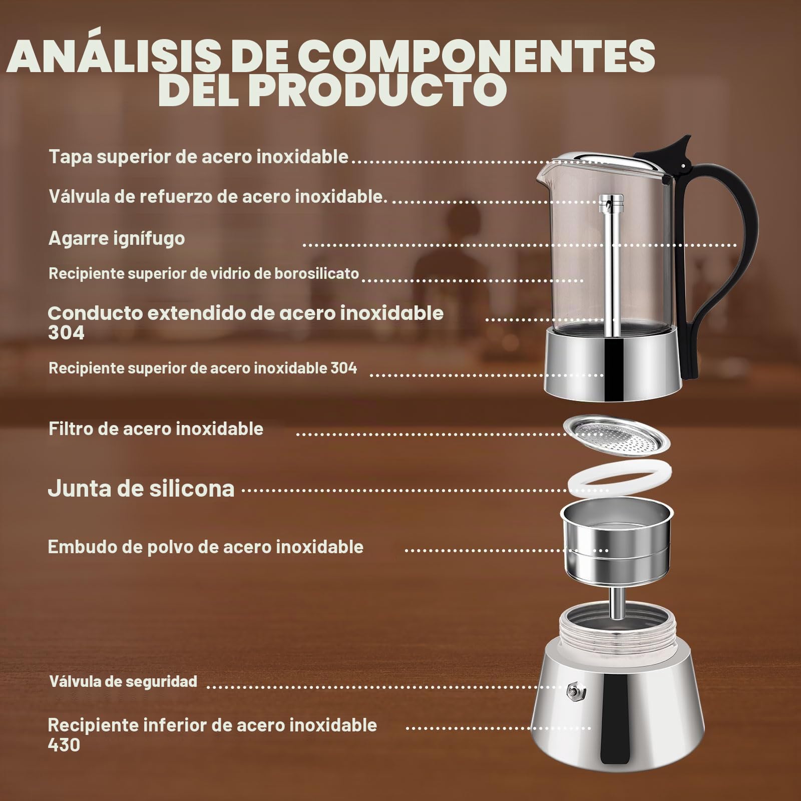 Cafetera Espresso Transparente de Acero Inoxidable 304 Moka Pot Cafetera Espresso Cafetera Percoladora Capaz Cafetera Moka Cafetera Percoladora Para Casa y Camping 6 Taza 350ml