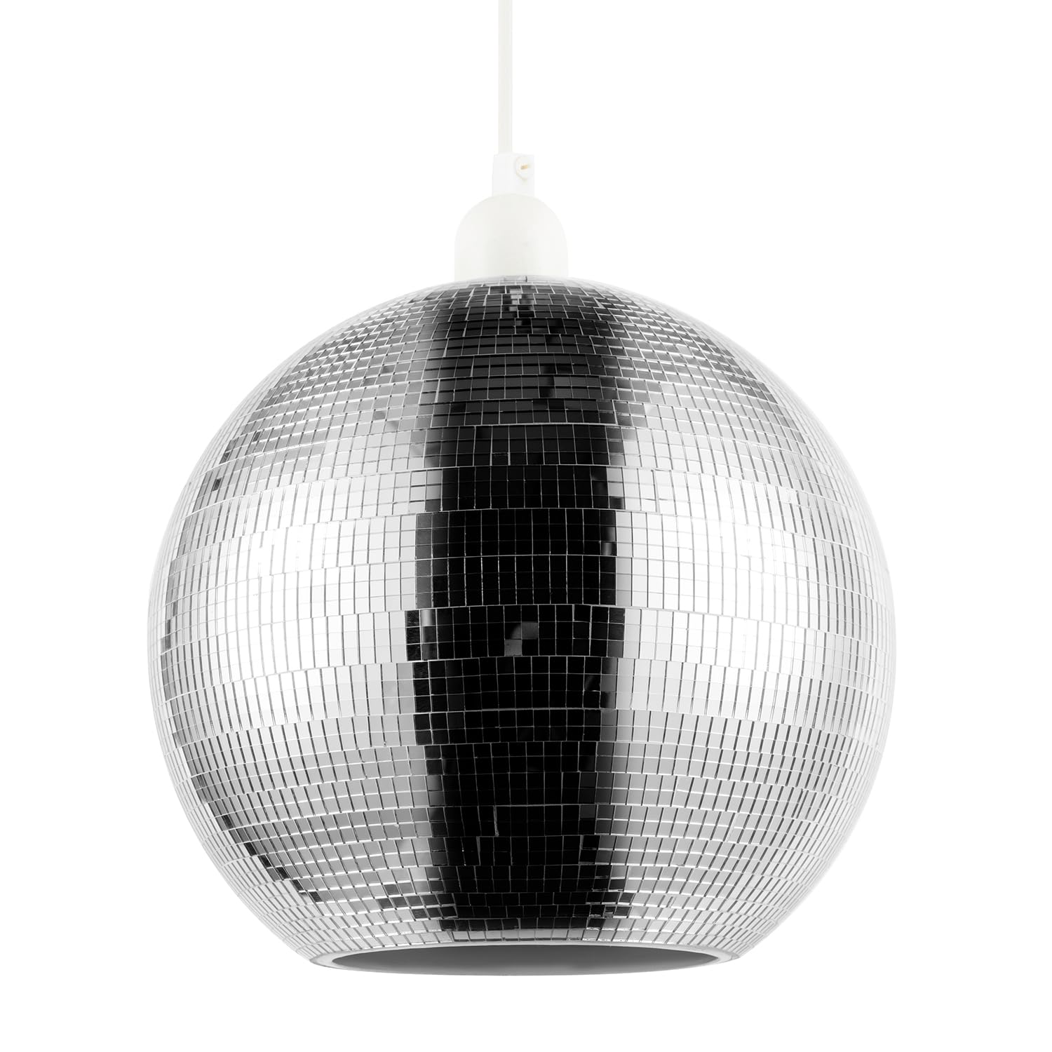 Happy Homewares Silver Modern Shiny Disco Mosaic Ball Pendant Shade In Mirrored Tiled | Unique Vintage Retro Style | 25Cm Diameter | Handmade Piece By