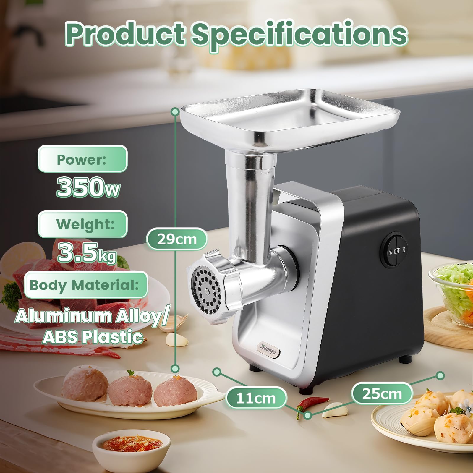 Huanyu Picadora Eléctrica Multifunción Rallador de Queso y Cortadora de Verduras con Embutidora de Chorizos (Negro)