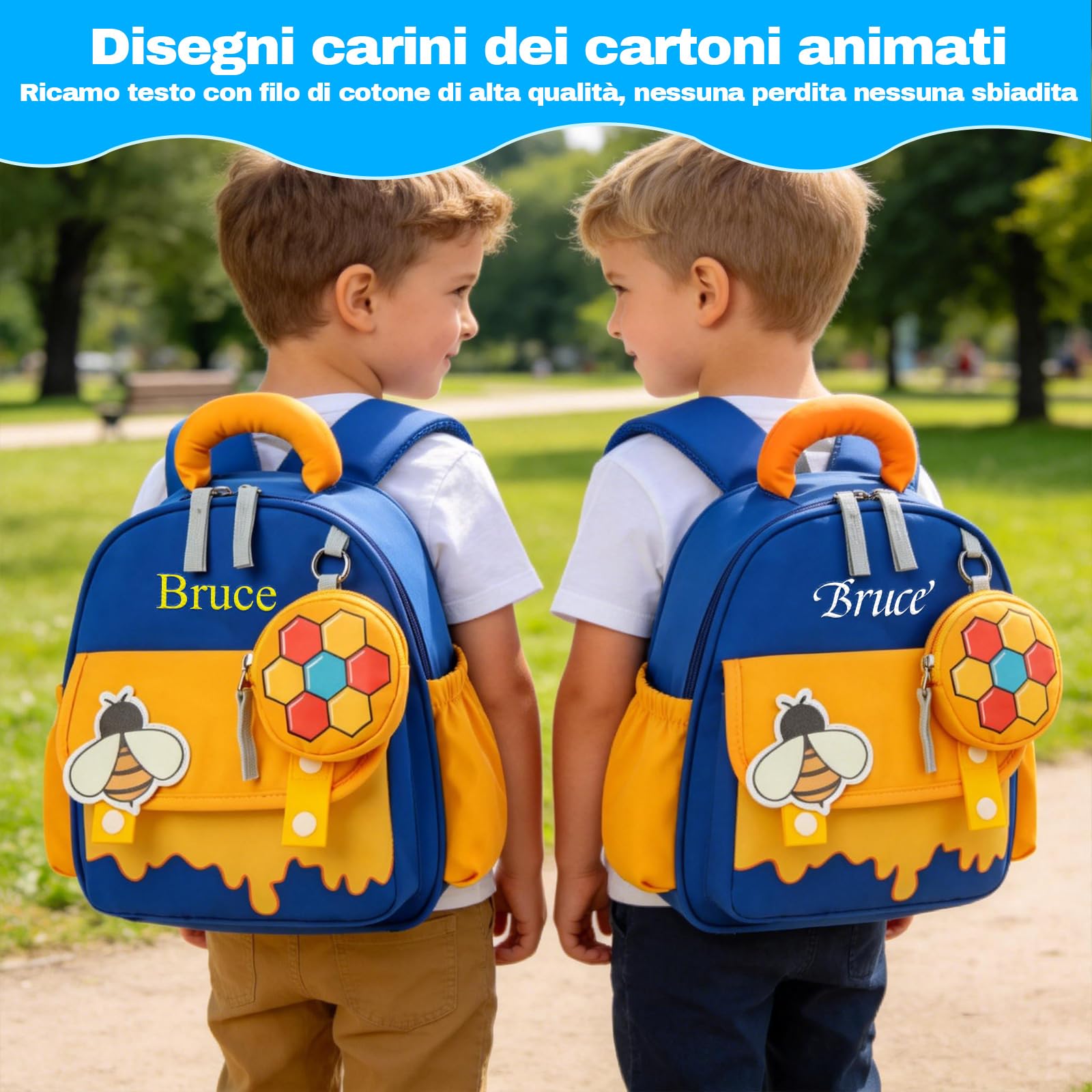 Generico Zaino personalizzato con nome ricamato per bambini, zaino asilo nido e materna, leggero e pratico per maschi e femmine, idea regalo originale per compleanno e rientro a scuola (Le api)