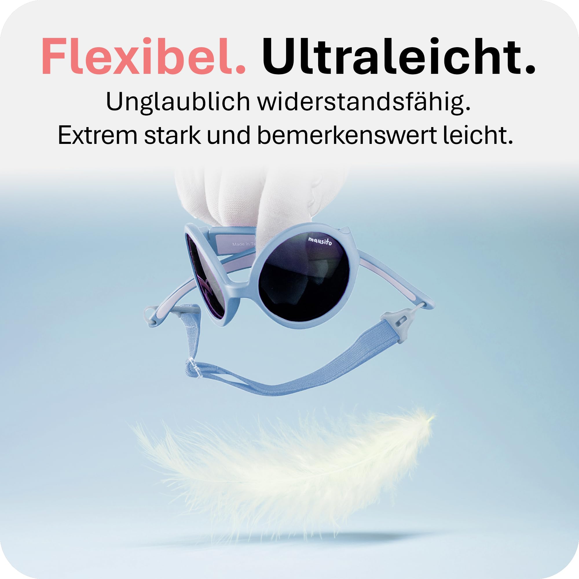 Mausito BABY Sonnenbrille 6-24 Monate Jungen VERGLEICHSSIEGER Kindersonnenbrille 100% UV-Schutz BIEGSAM Schadstofffreie Sonnenbrille Kinder mit Band Europäisches Design für Kinder gemacht