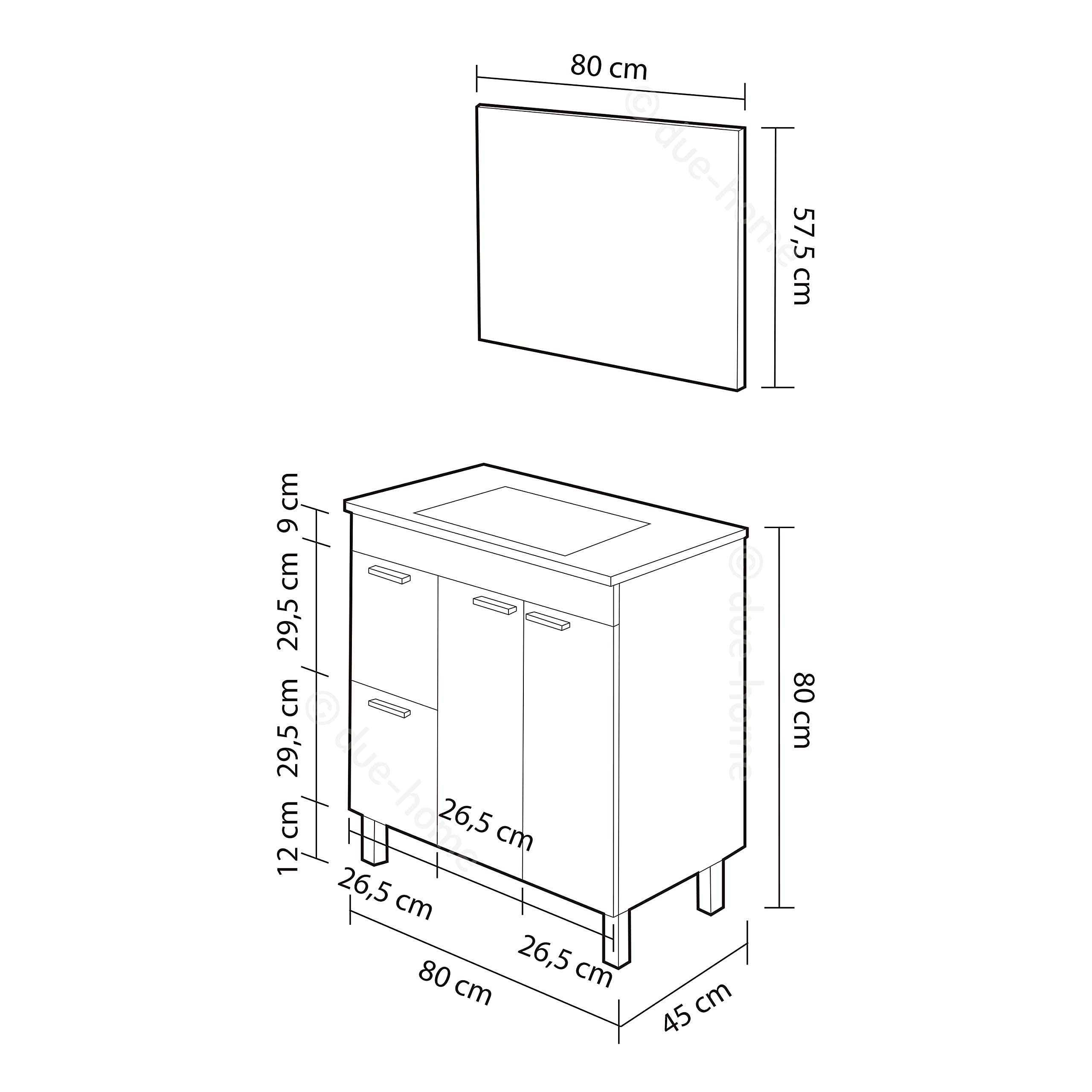 ARKITMOBEL Mueble de Baño con 2 Puertas 2 Cajones y Espejo, Módulo Baño, Color Blanco Brillo, Medidas: 80 x 80 x 45 (Alto x Ancho x Fondo, en centímetros), Modelo Aktiva (Lavabo no Incluido)