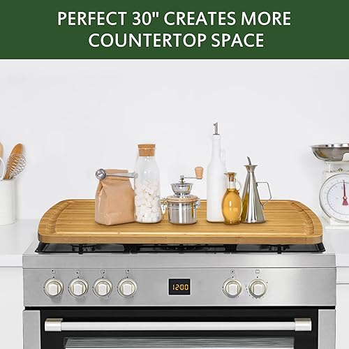 Miniatura 3 de Cubierta para estufa de 30x20, tabla para fideos de madera de bambú cubierta para estufa de gas, tabla de cortar extragrande para cocina, tabla de