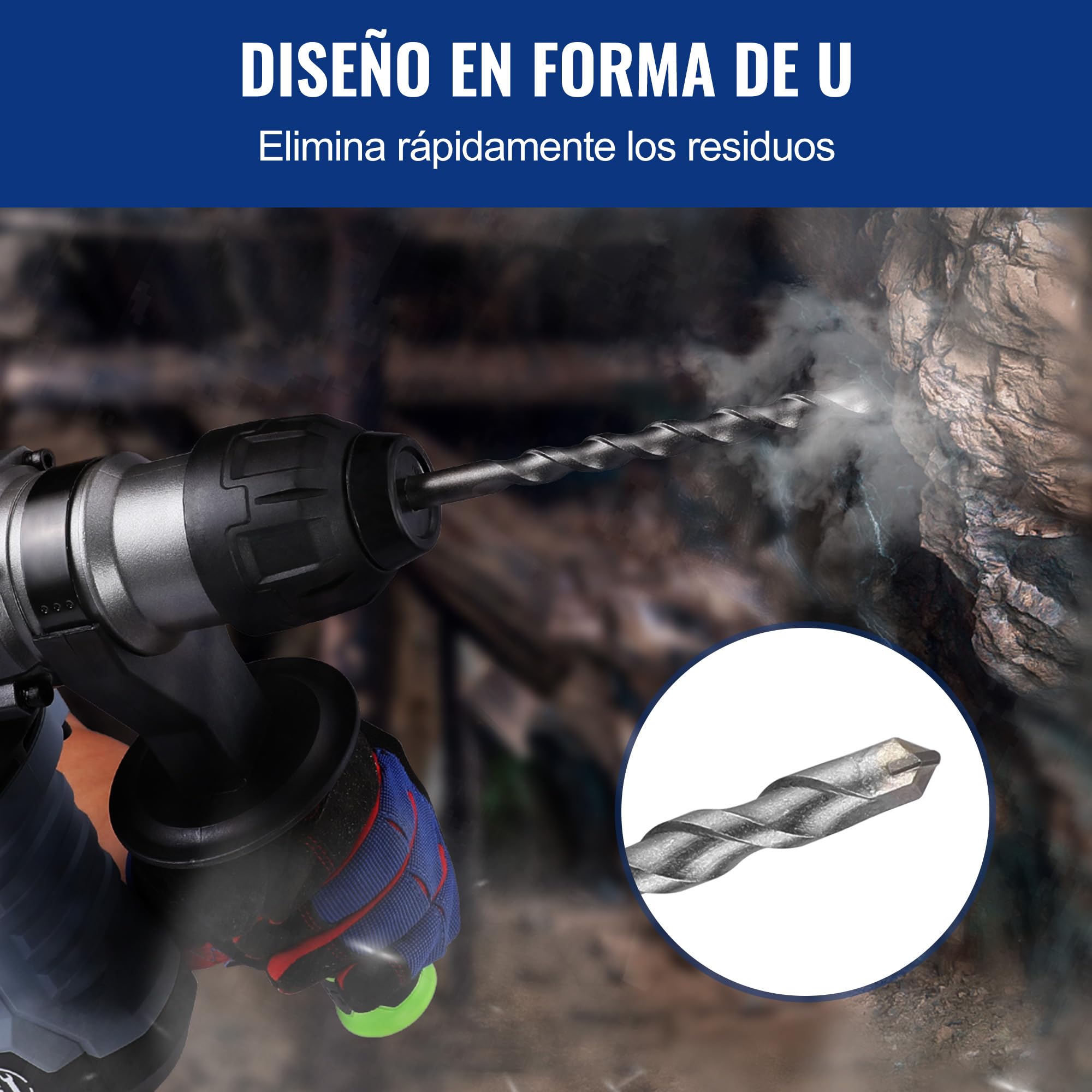 WORKPRO Juego de Brocas y Cinceles SDS Plus de 17 Piezas, Accesorios para Taladros de Martillo, con Estuche de Almacenamiento, para Concreto, Azulejos, Ladrillos, Cemento, Piedra y Mampostería
