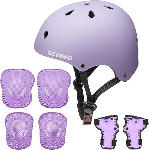 Miniatura 7 de Juego de almohadillas para casco de bicicleta y patineta para niños, equipo de protección para niños pequeños, rodilleras y coderas para niños de