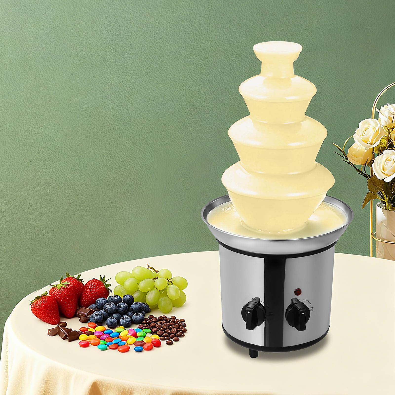 Schokobrunnen Elektrisch 170W 4-Etagen, 1.8L Kapazität Schokoladenfontäne mit Spiraldesign, Edelstahl 430 PP Material für Party Hochzeit Geburtstag, Haushalt Familie Event Catering