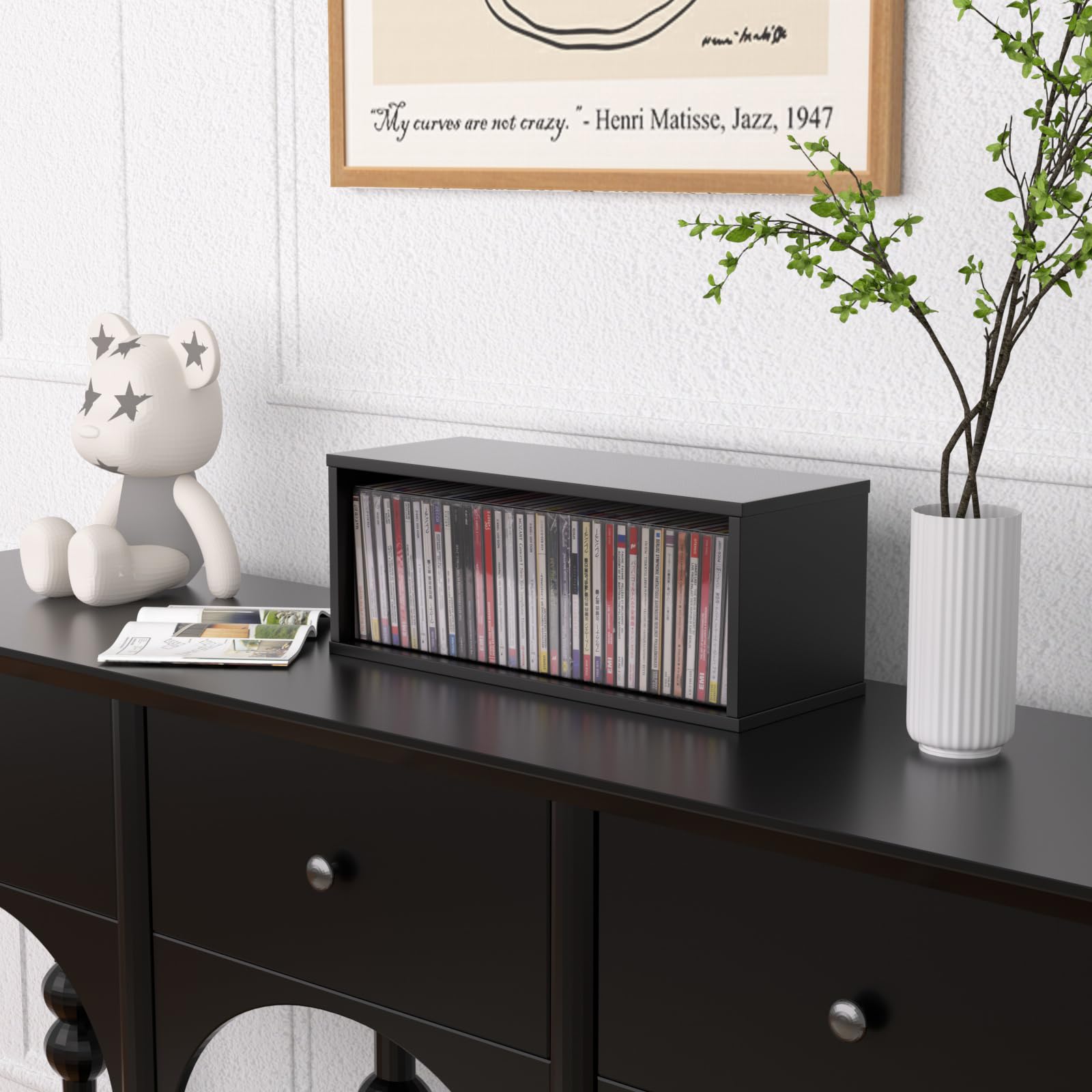 MayRecords Stojak do przechowywania płyt CD z możliwością układania w stos, pomieści 35 płyt CD do przechowywania i organizacji regałów multimedialnych (czarny)