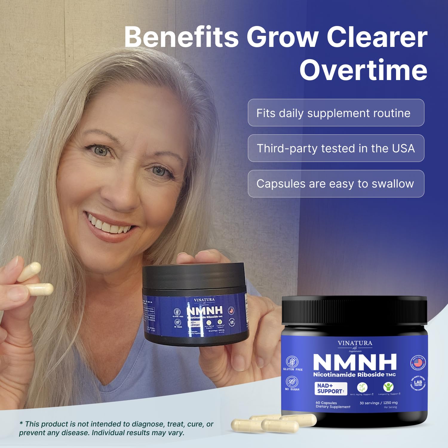 VINATURA NMNH (NMN Supplement Alternative) Nicotinamide Riboside & TMG - NAD Supplement for Anti-Aging - 60 Capsules — Amazon image 6