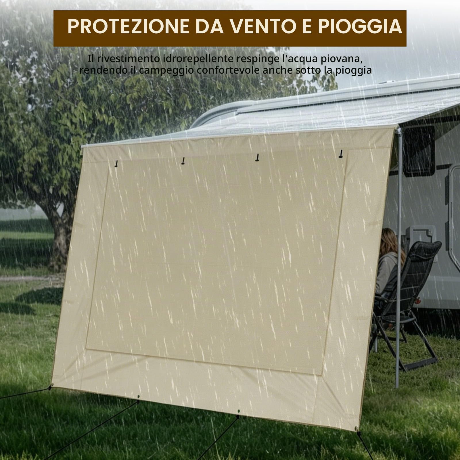 Protezione Solare per Camper Parete Frontale 2X3,7m, Tenda Universale