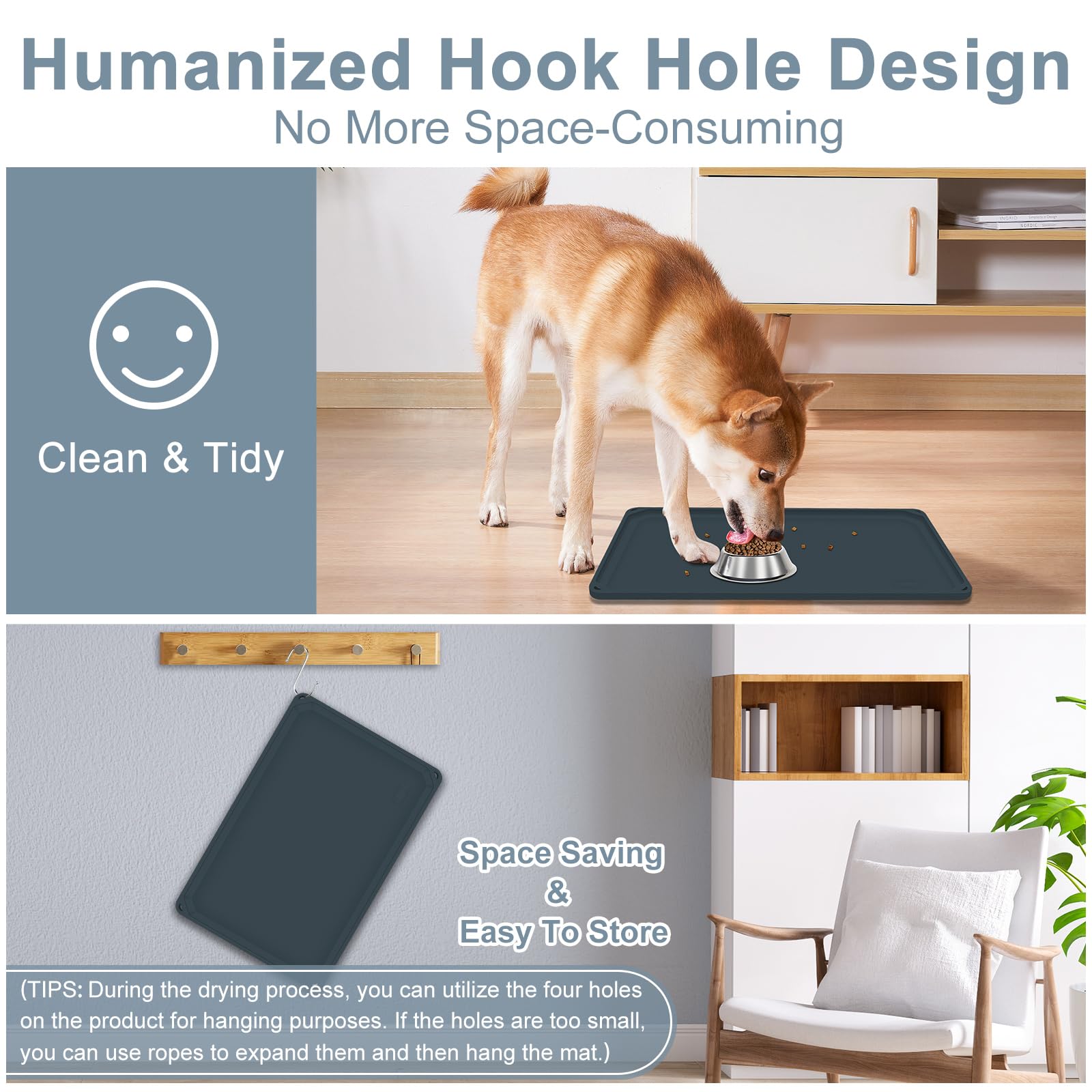 Tappetino Ciotola Cane Gatti, Gimilife Tappetino Sottociotola per Cani Gatti in Silicone, Impermeabile con Bordi Rialzati Antispill, Tappetino Antiscivolo Tappetino per Alimenti per Animali Domestici