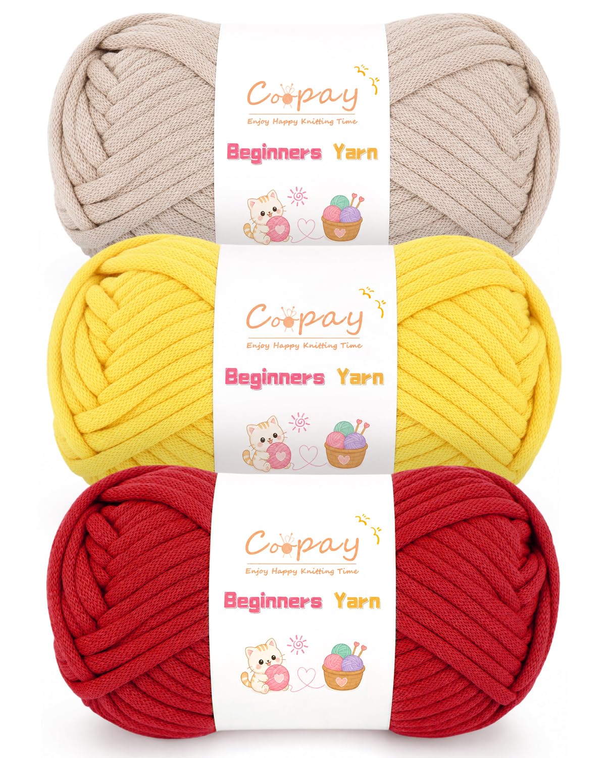 Coopay 3x100g Chunky Cotton Yarn, Chunky Crochet Yarn for Beginners-Color B