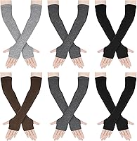Vista 1 de Amandir Guantes largos sin dedos para mujer, calentadores de brazos, guantes elásticos de punto para el pulgar Gris oscuro Gris oscuro Gris claro