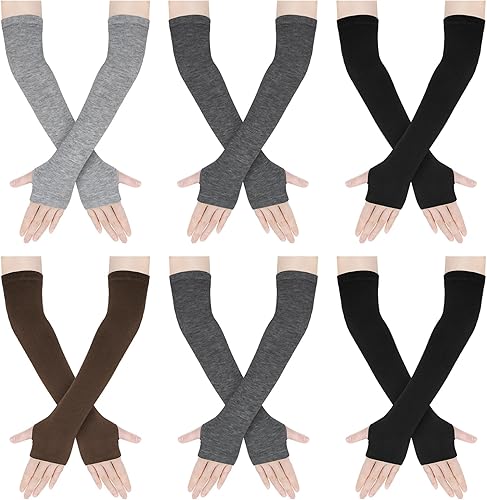 Amandir Guantes largos sin dedos para mujer calentadores de brazos guantes elásticos de punto con agujero para el pulgar