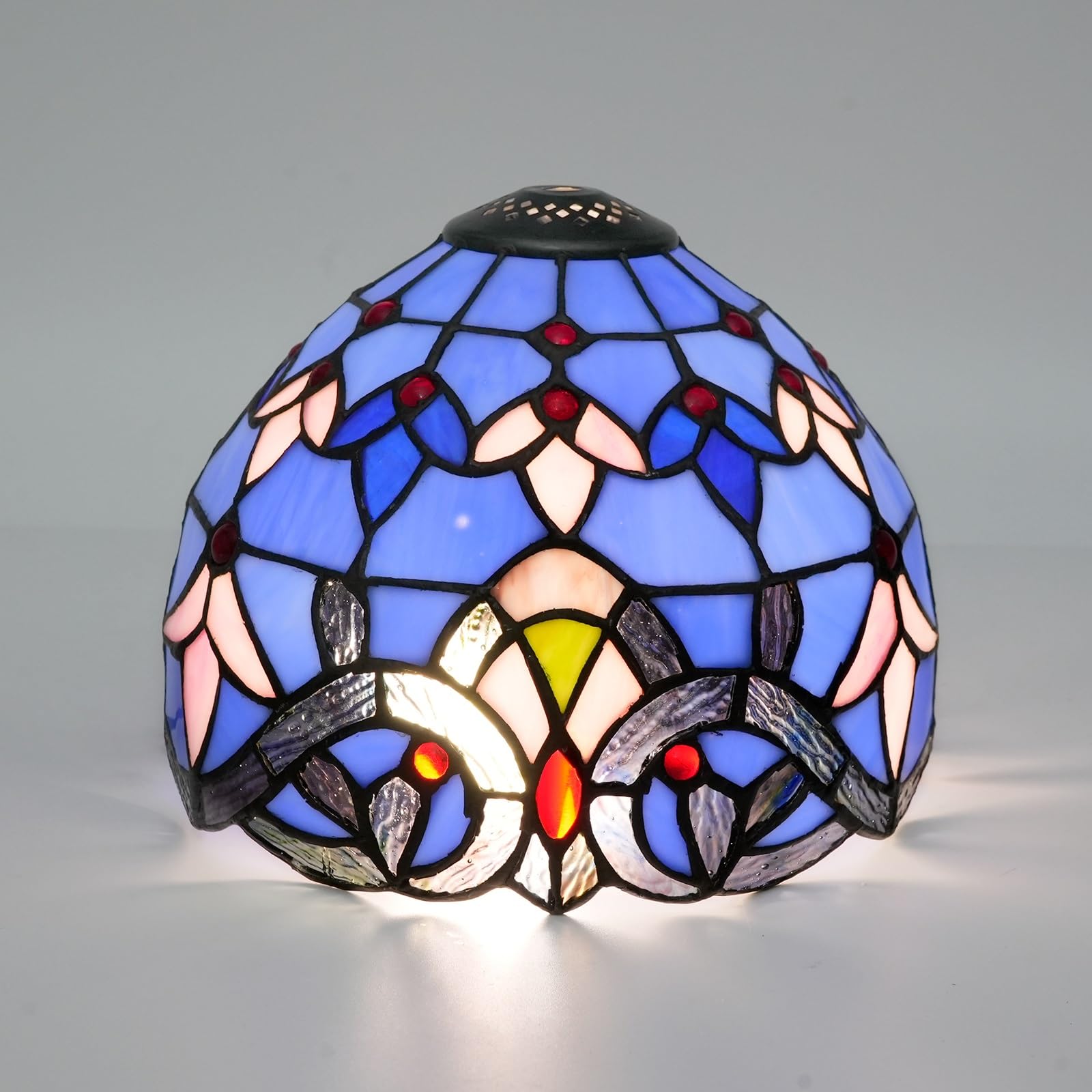 Tiffany Shade Replacement 8" Blue Baroque Stained Glass Lamp Shade Vintage Art Home Decor Small Opening Lampshades for Living Room Bedroom Restaurant
