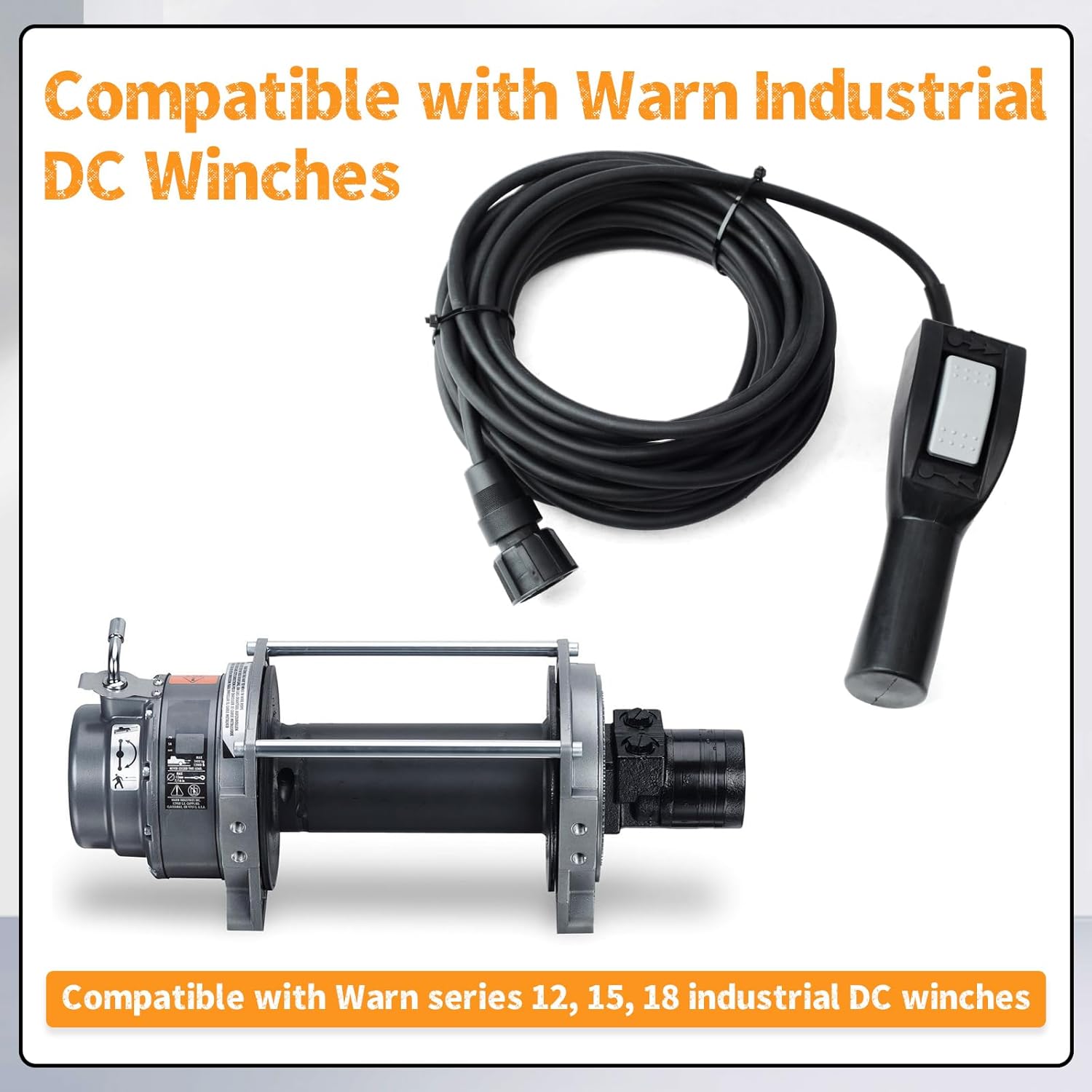 88527 Industrial Grade Winch Handheld Corded Controller Compatible with Warn Series 12, 15, 18 Industrial DC Winches, with 33 Feet Connection Cable Wire Control Device Replacement Part
