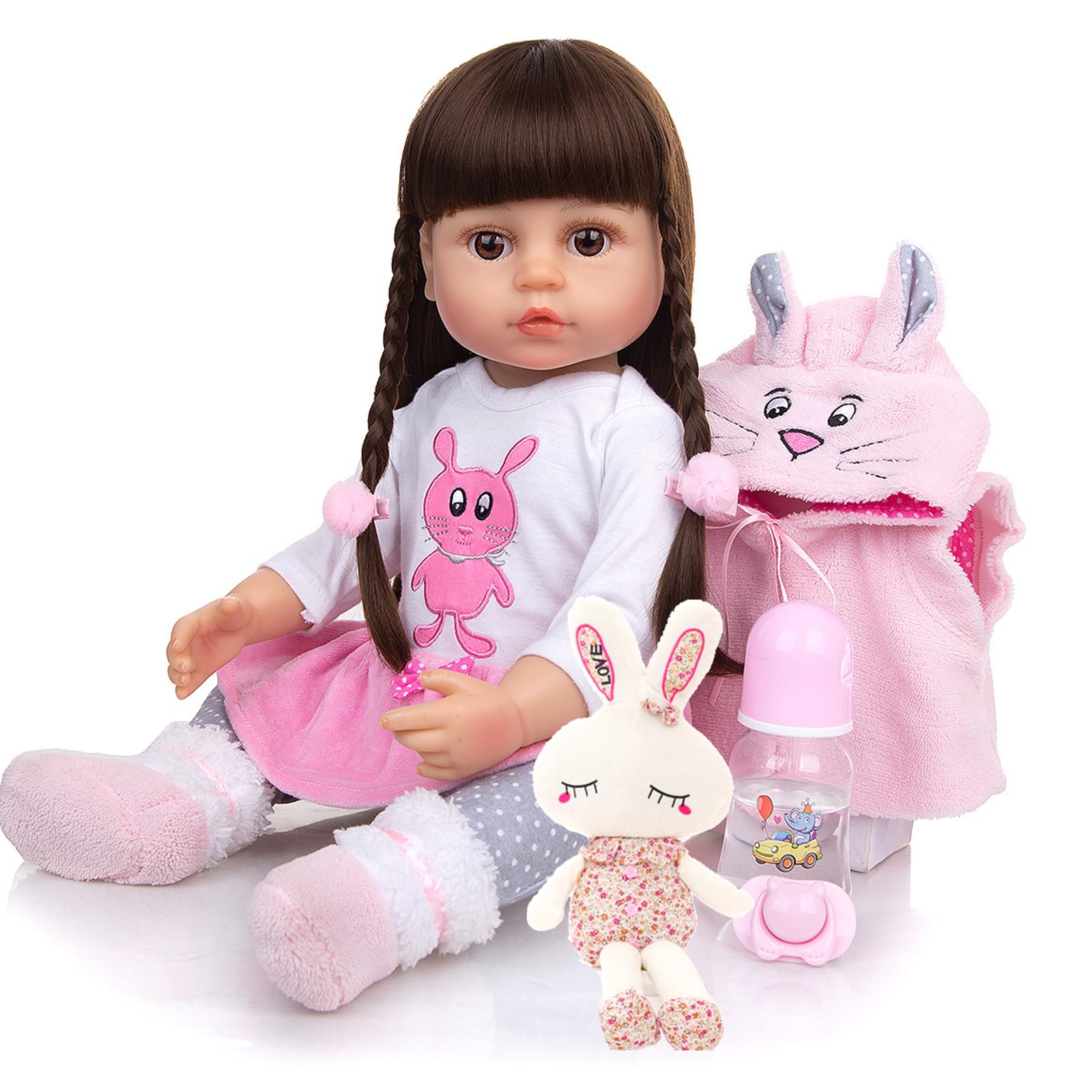 Beauenty Reborn Baby Doll 22 inch Realistic Newborn Baby Dolls - Lifelike Weighted with Soft Silicone Doll Girls with Plush Toy & Doll Clothes & Accessories for Age 3+ (Pink-2)