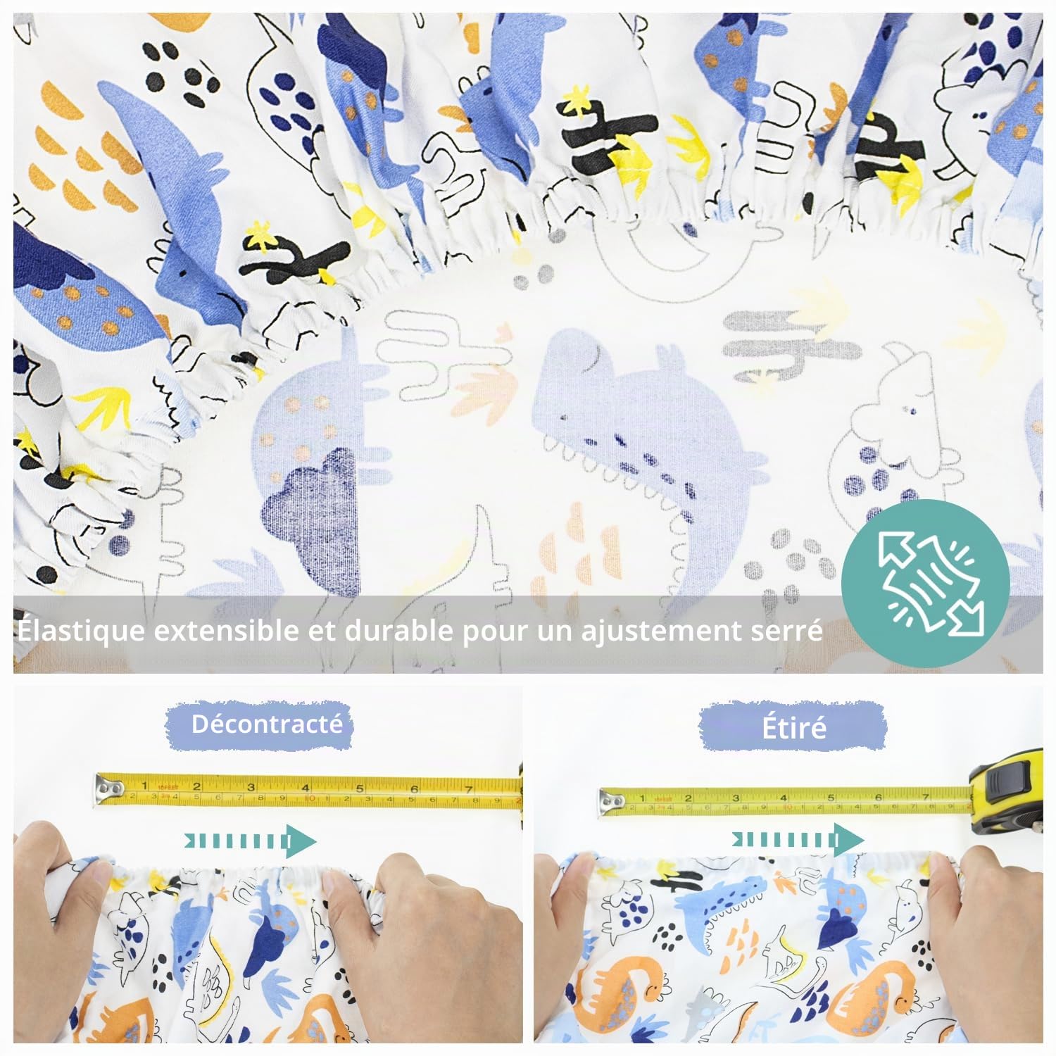 Baby Amabc Lot de 2 draps-housses pour lit de bébé 140 x 70 cm | Literie pour lit de bébé | Facile d'entretien en coton doux et durable, motif voiture et dinosaure uniques