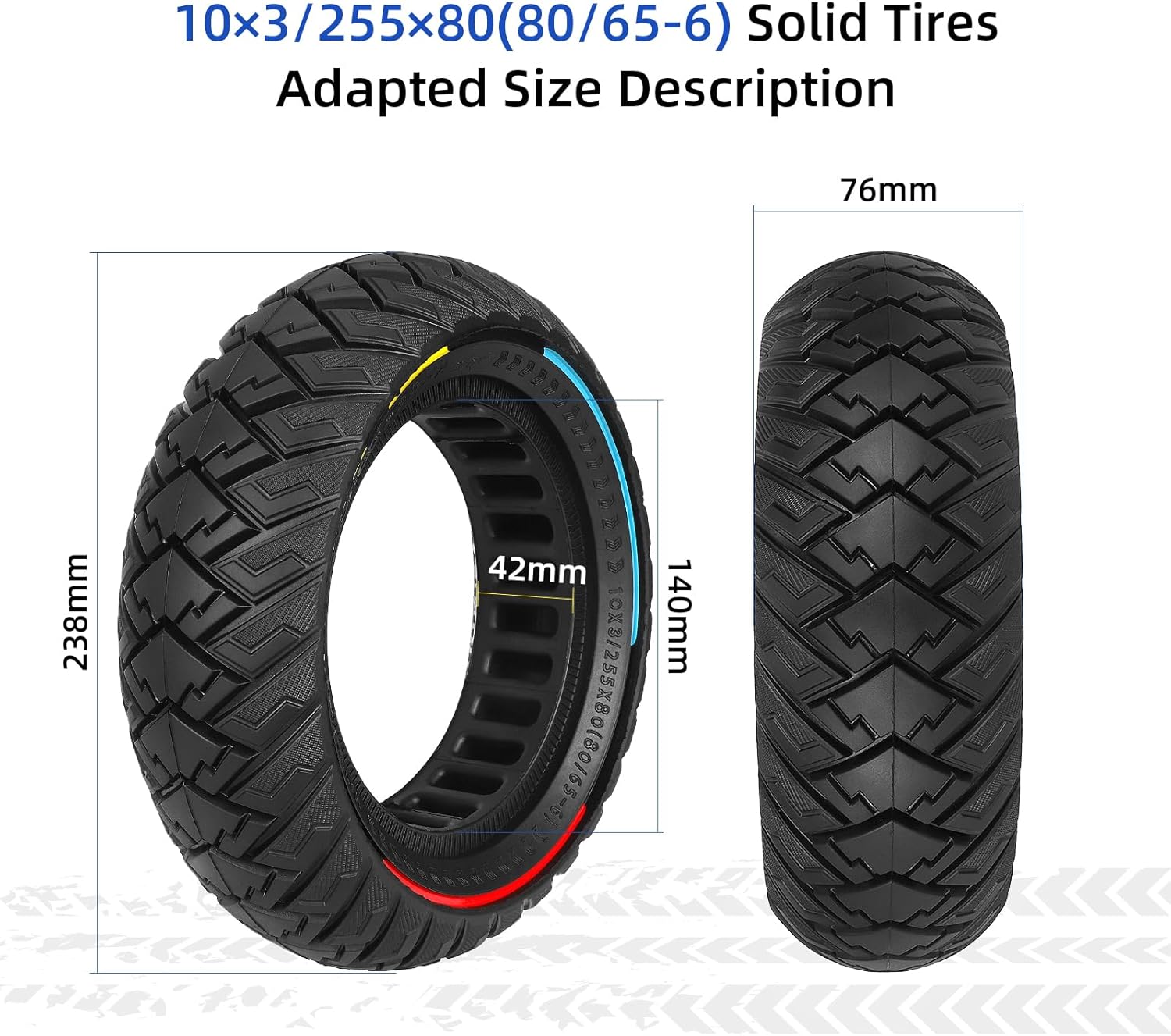 ulip 10 x 3 Scooter Solid Tire 10 Inch Electric Scooter Wheels Replacement Accessories Suitable for Zero 10x Kaabo Wolf Warrior Mantis Scooter 80/65-6,255 * 80 tire color