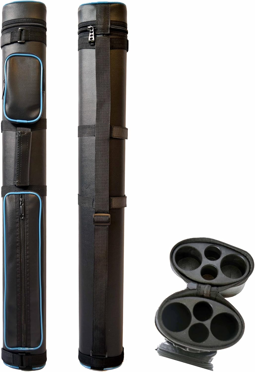 HAN'S DELTA 2x2 Hard Pool Cue Billiard Stick Carrying Case, (Several Colors Available) (Piping Blue)