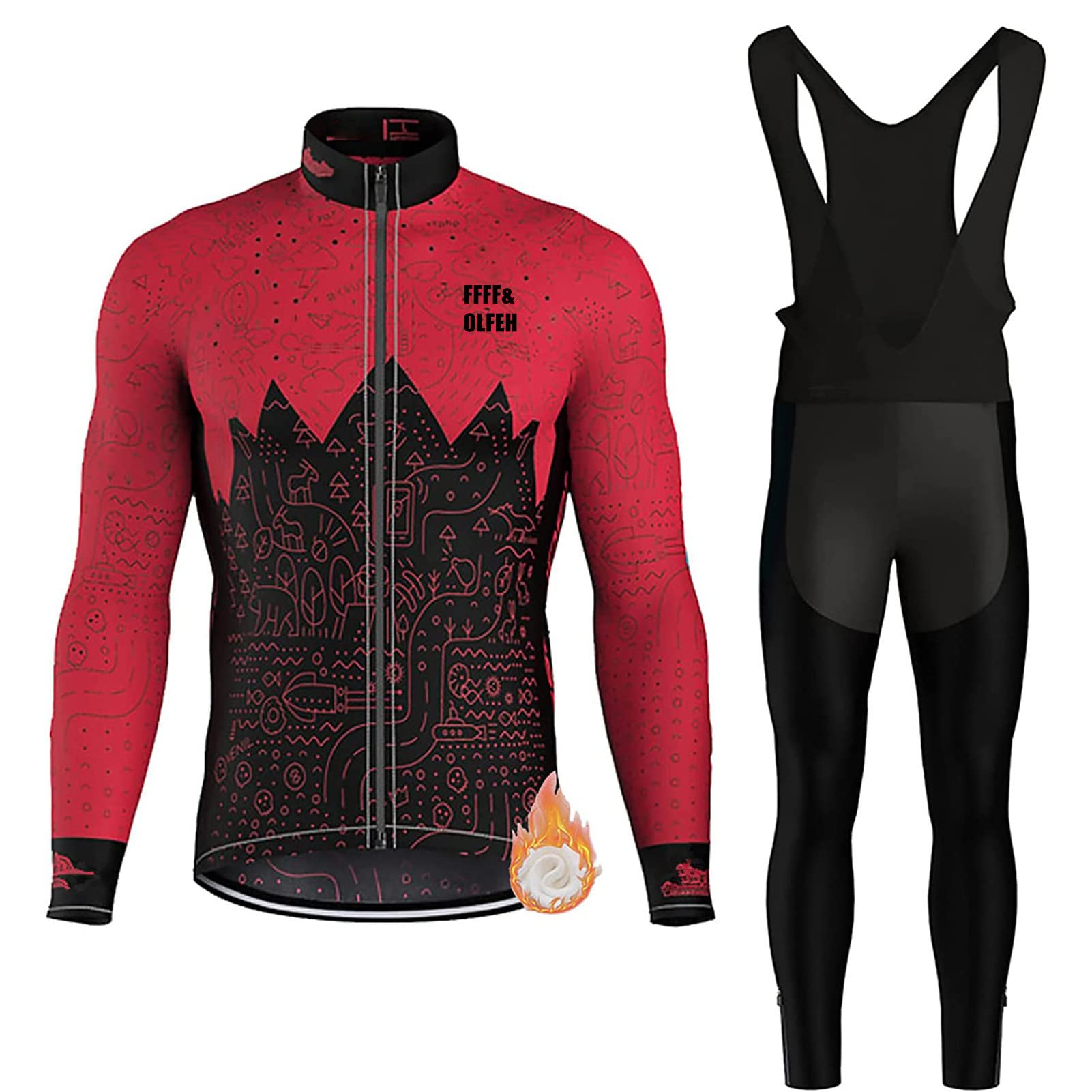 Męski strój rowerowy, zespół World Tour Winter Thermal Fleece Cycling Jersey zestaw, męski ocieplacz z długim rękawem kurtki rowerowe odzież rowerowa podkładka żelowa (AA10, 5XL)
