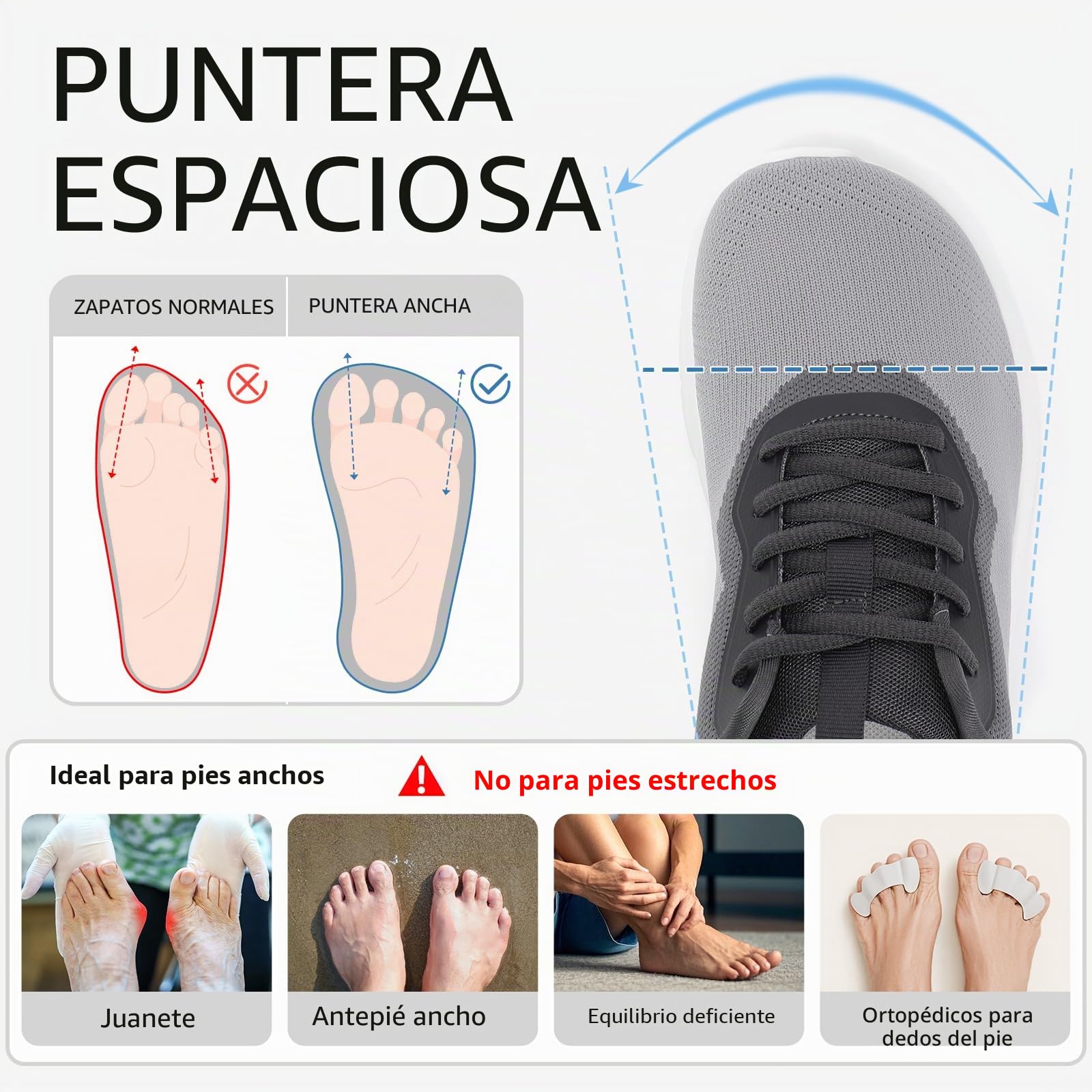 STQ Zapatillas de correr anchas para mujer, ligeras, zapatillas anchas, cómodas, ortopédicas, para juanetes, dedos en martillo, odema