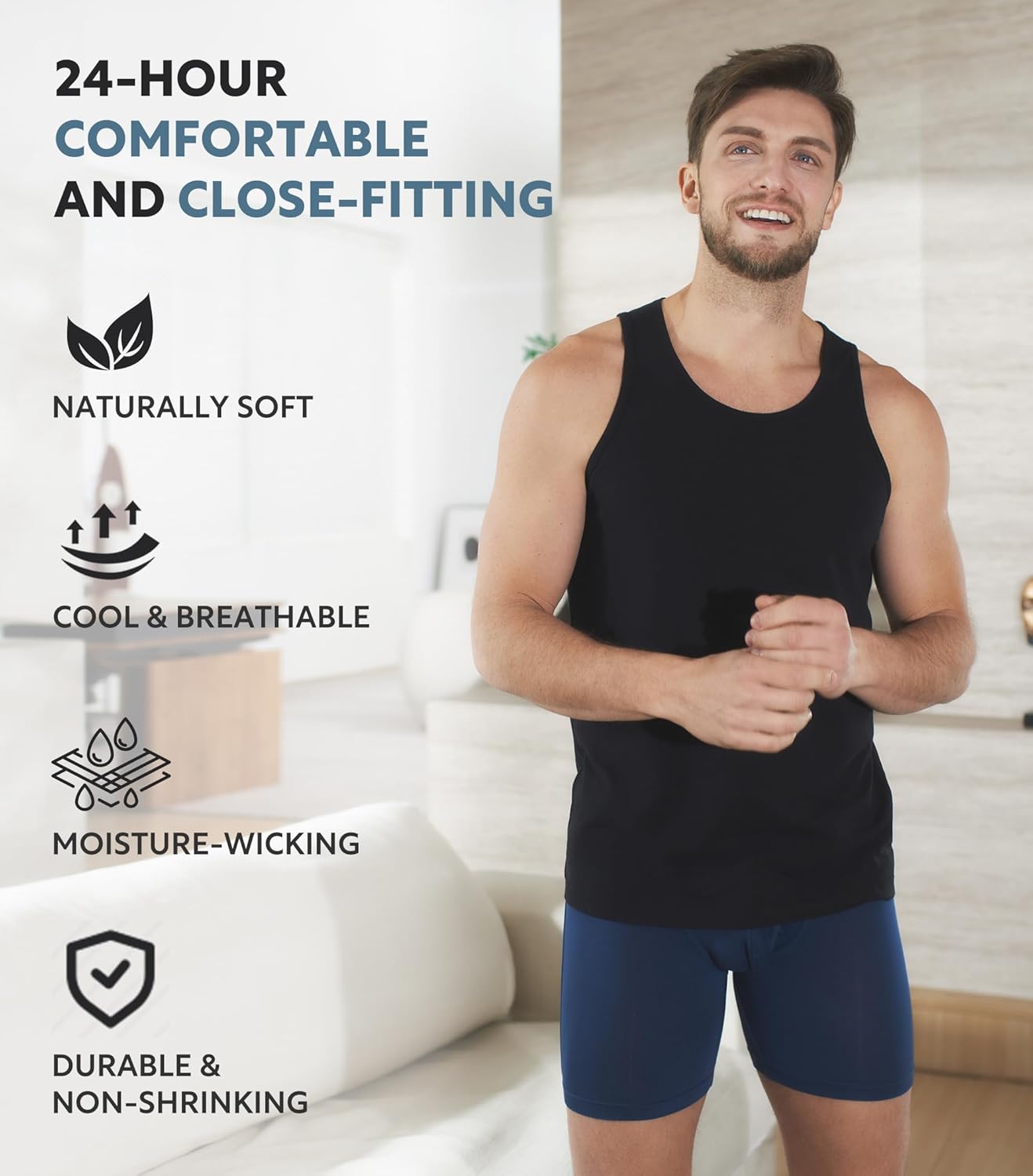 DAVID ARCHY Men's Undershirts Combed Cotton Tank Tops Soft Moisture-Wicking Shirt Breathable A-Shirt for Men 3 Pack - Image 2