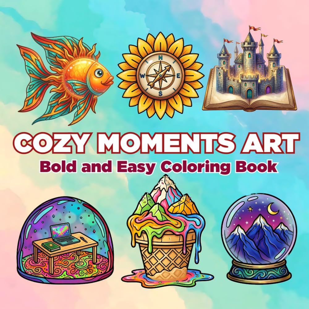 Cozy Moments Art Bold and Easy Coloring Book: 50 Simple and Cute Illustrations Perfect for Relaxation and Creativity (Easy Coloring Book for Kids, Teens, and Adults)