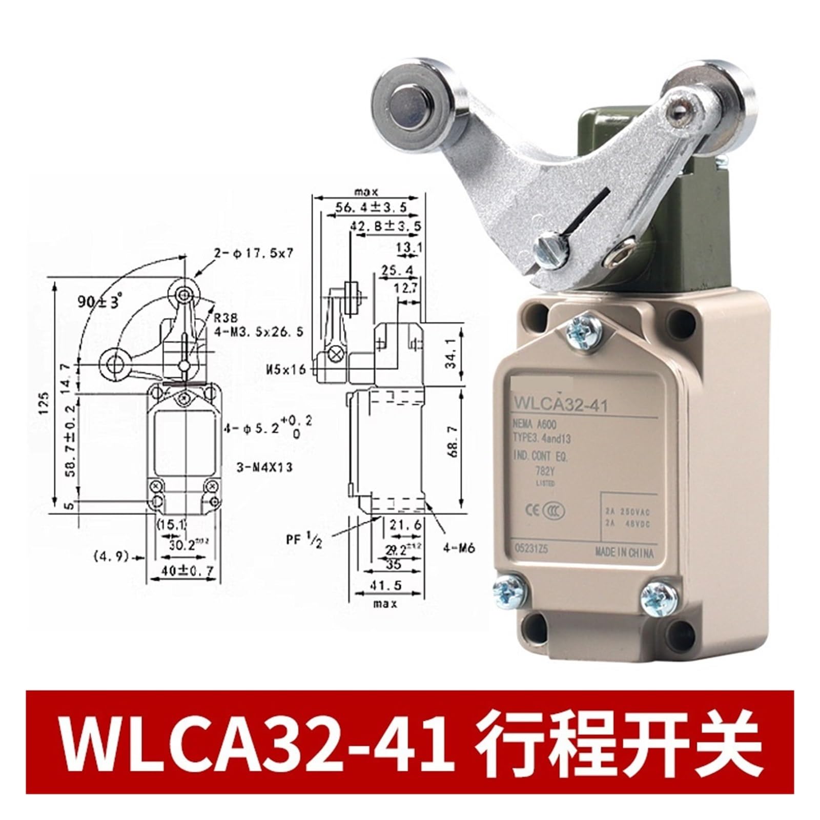 Interruptor fin carrera impermeable brazo giratorio microinterruptor WLCA