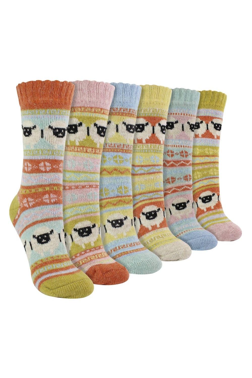 Sock Snob Women's Multicoloured 6 Pack Alpaca Wool Socks | | Novelty Socks With Sheep Pattern For Wellies (4-8, )