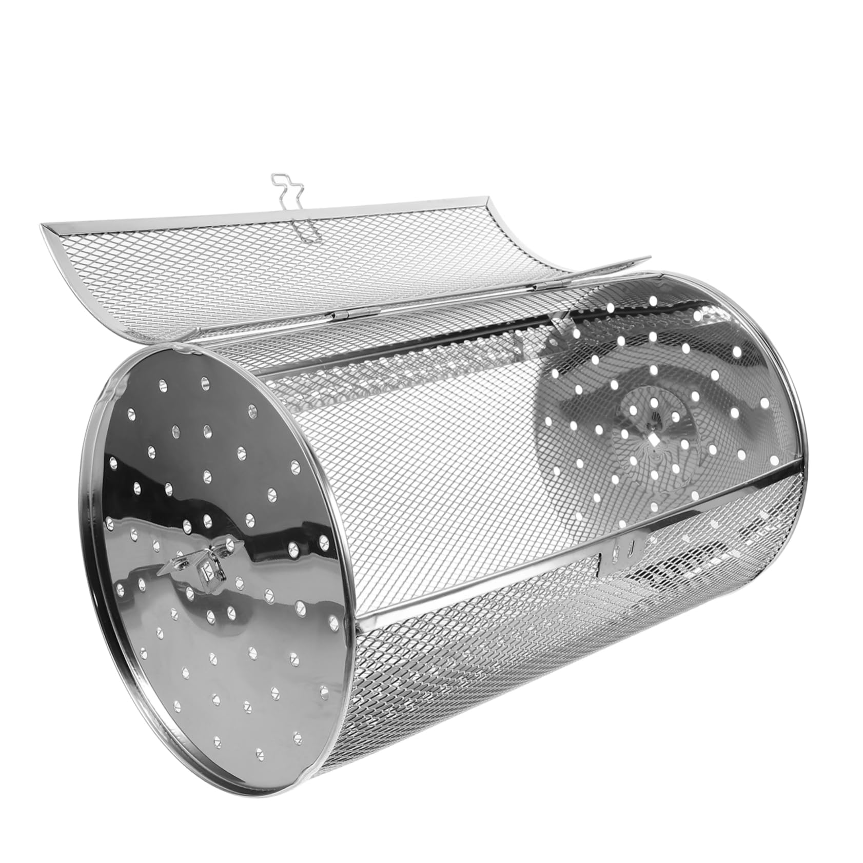 Jaula Giratoria para Horno de Acero Inoxidable Plata, Cesta para Asar Nueces y Carne, Resistente a Deformaciones Calentamiento Uniforme