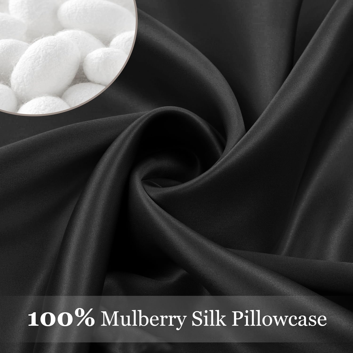 Adubor Silk Pillowcase 2 Pack for Hair and Skin with Hidden Zipper, Both Sides 23 Momme Silk Pillow Case (Black, Queen: 20''X30'')