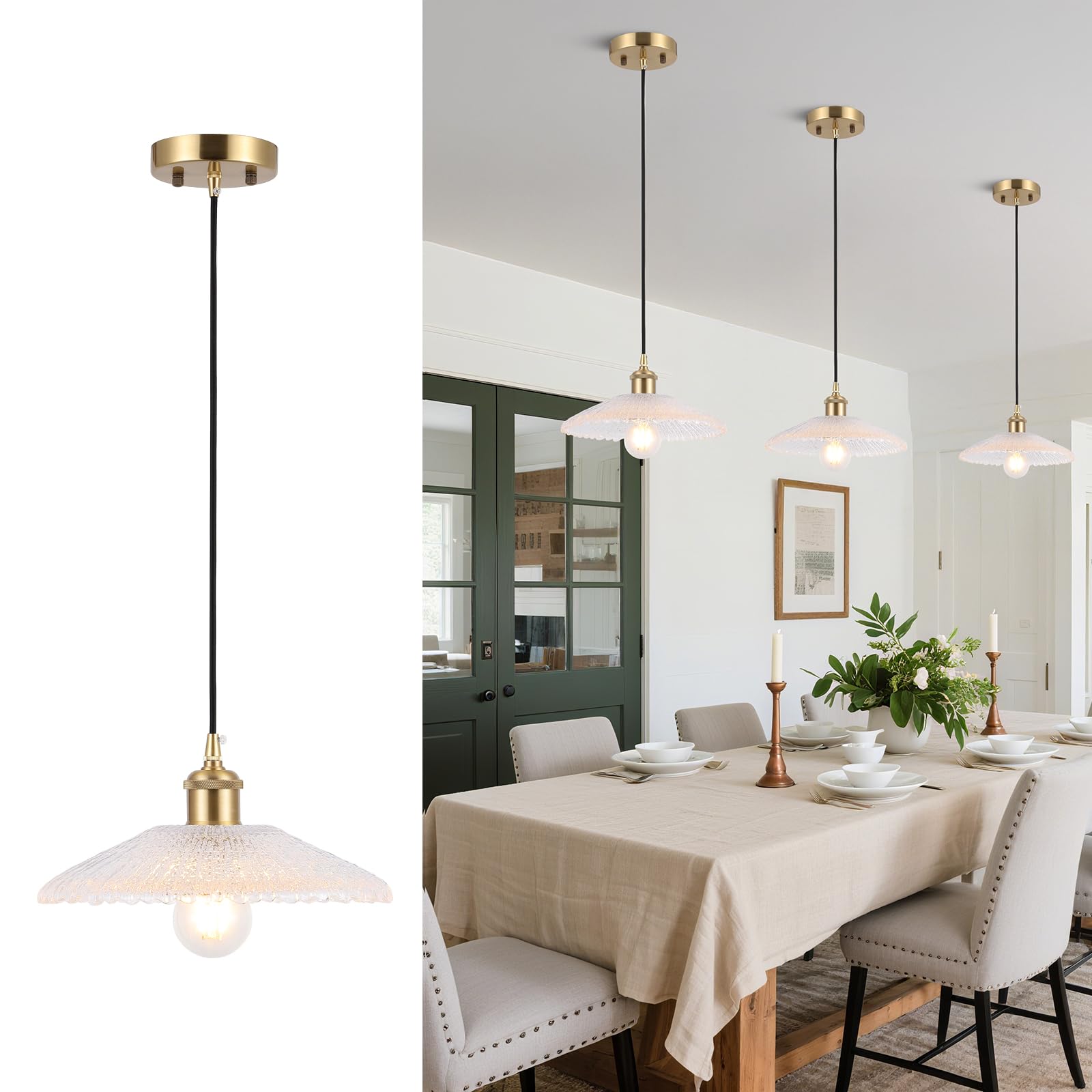 Photo 1 of BAODEN Water Ripple Glass Pendant Light - 11" Brushed Brass