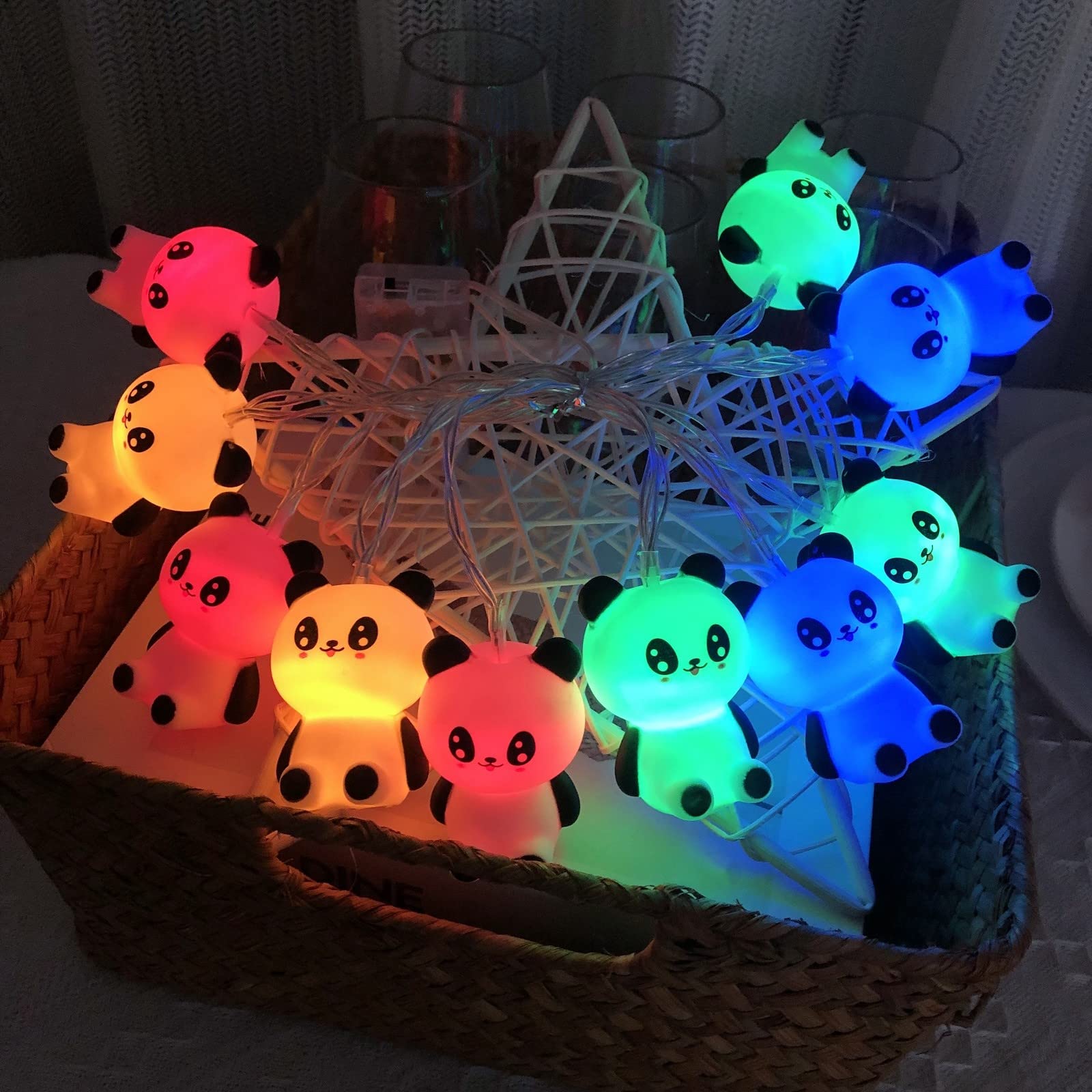 Riaxuebiy Animal Theme Panda Light String Colorful Battery Powered Night Light for Birthday Party Holiday Christmas Easter Kids Room Decoration (1.65M/10LED, Panda)