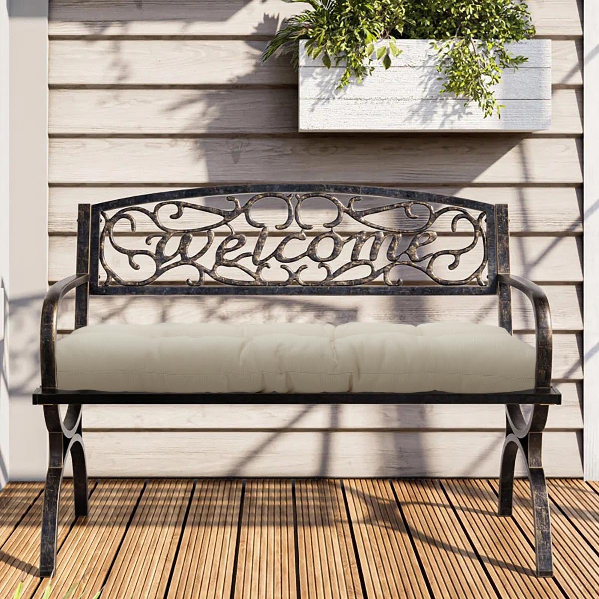 Magpie Fabrics Patio Bench Cushion 45"x18", Indoor/Outdoor Non-Slip Water Resistant Long Seat Pads, Tufted Loveseat Cushion for Swing, Settee, Window, Garden, Wicker, Front Porch (Light Taupe)