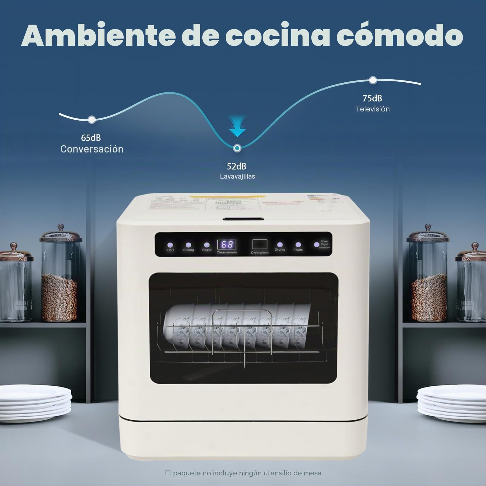 Mini lavavajillas de mesa, utilizable con o sin conexión de agua, con depósito de agua de 5 l y 4 programas, para apartamentos, camping, autocaravanas y dormitorios