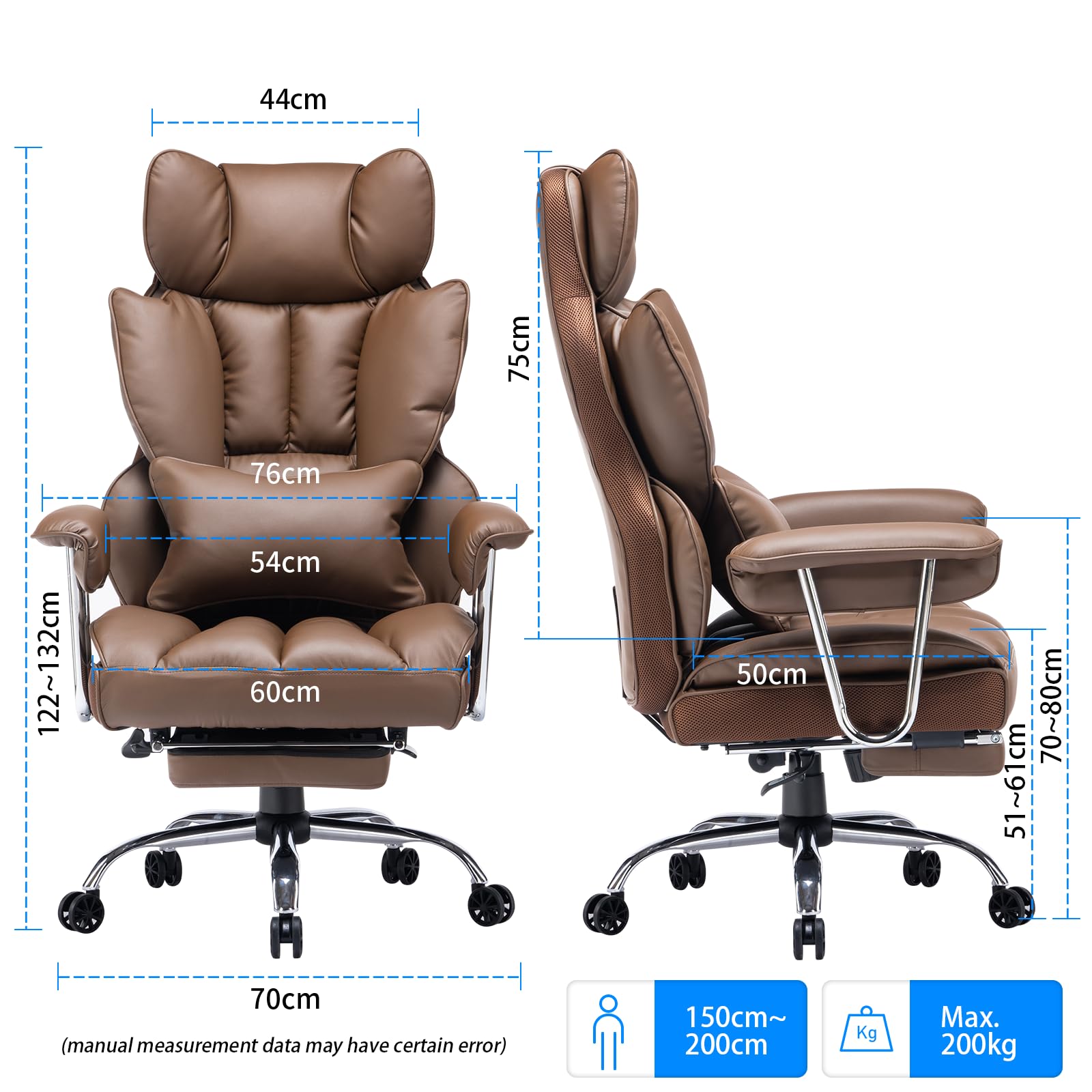 Efomao sedia da ufficio,Sedia da ufficio ergonomica in pelle PU, Sedia direzionale con supporto lombare e schienale alto, Sedia girevole regolabile con poggiapiedi e supporto lombare,Sedia marrone