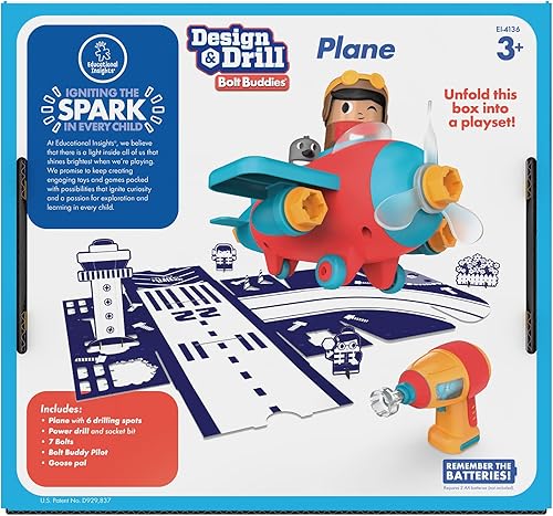 Miniatura 4 de Educational Insights Design & Drill Bolt Buddies Plane - Juguetes de construcción y herramientas para niños pequeños, juego de herramientas para