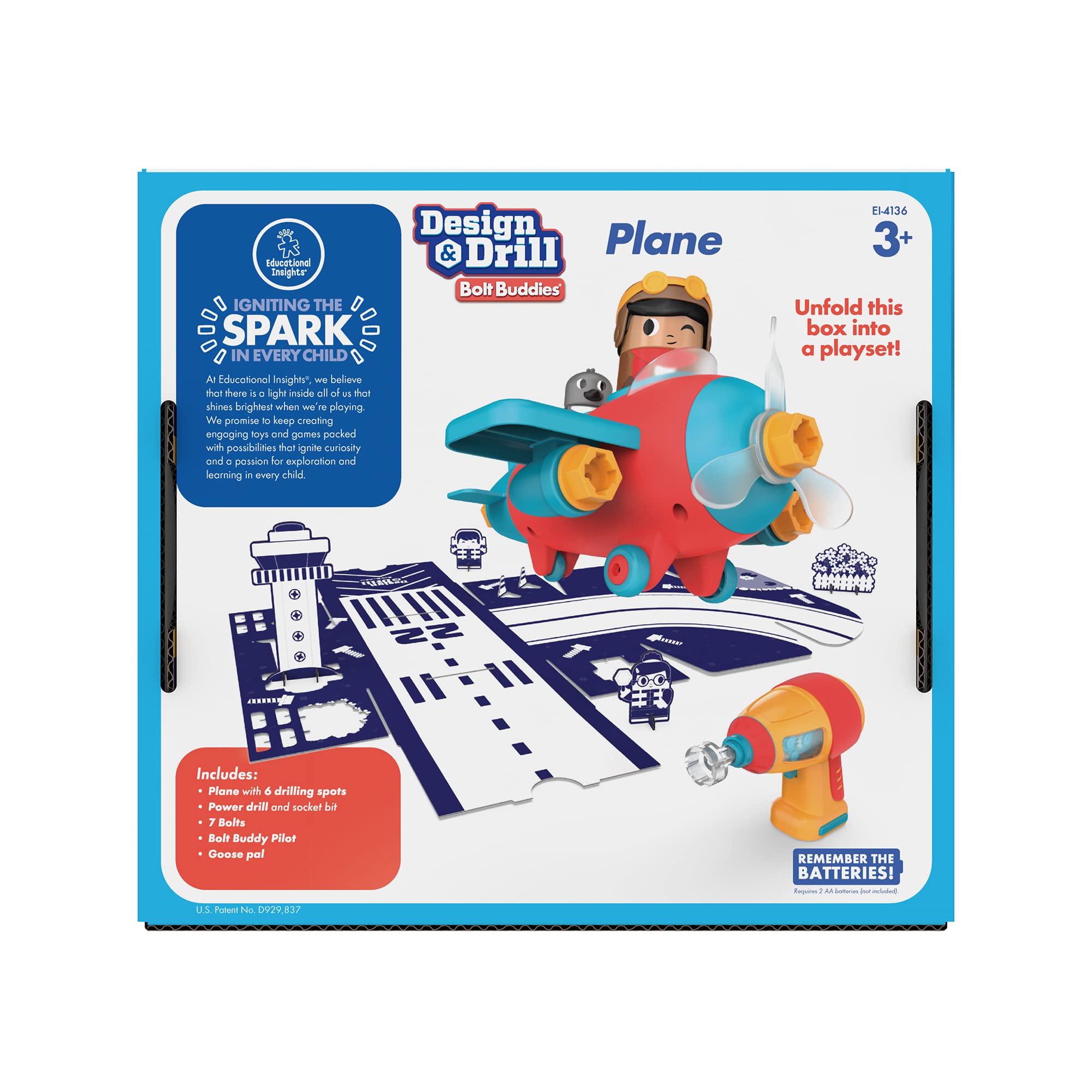 Learning Resources Avion Bolt Buddies Design & Drill, Jeu avec Un Avion et Une Figurine de Pilote, Jouet de Science et STEM, Cadeau pour Enfants, 3, 4, 5 Ans et Plus