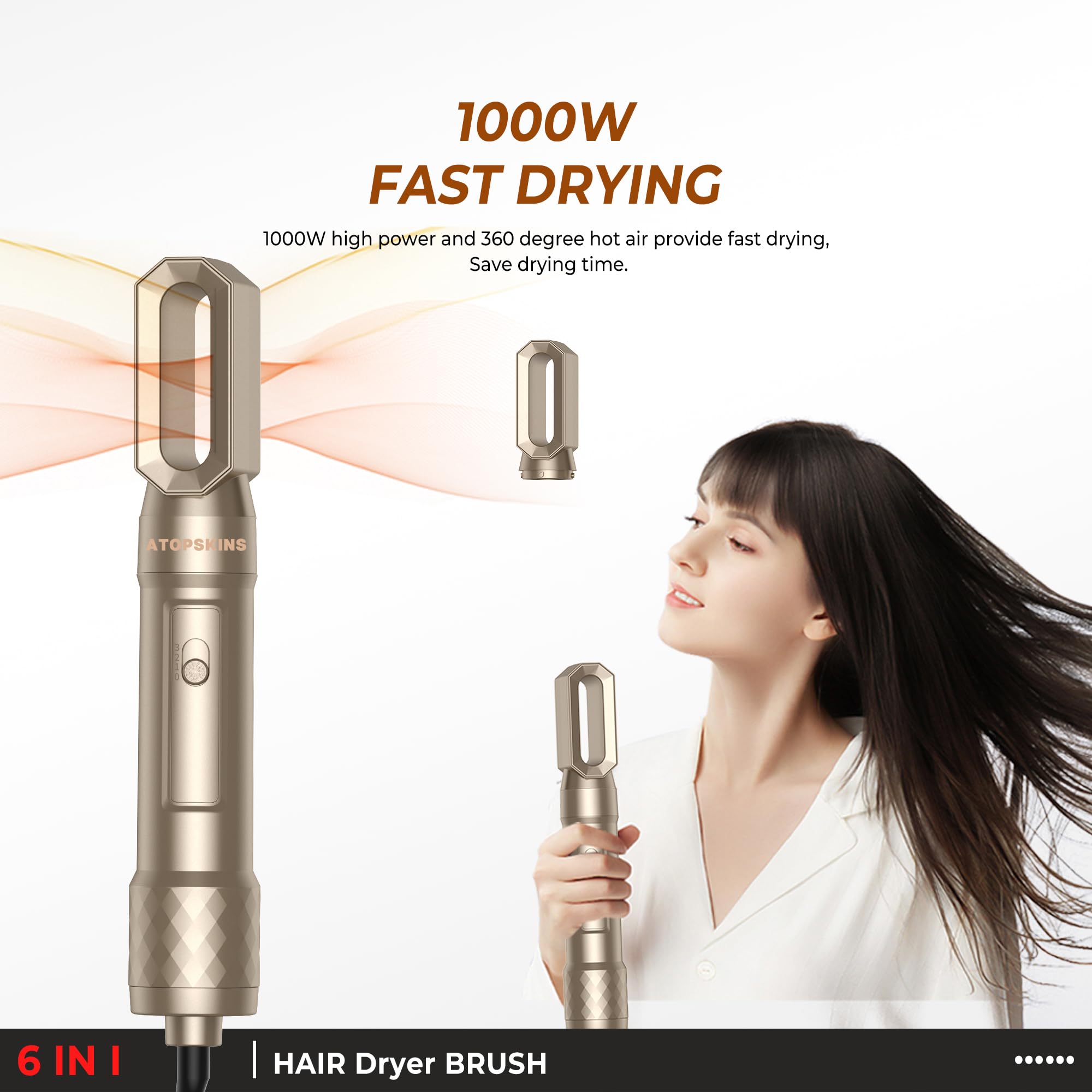 Atopskins Airstyler 6 in 1, Asciugacapelli 6 in 1 Spazzola Asciugacapelli 6 in 1, Hairstyler 6 in 1 Multifunzione Phon Capelli,Spazzola Asciugacapelli, Ioni Air Curler Brush, Regali Set per Donne